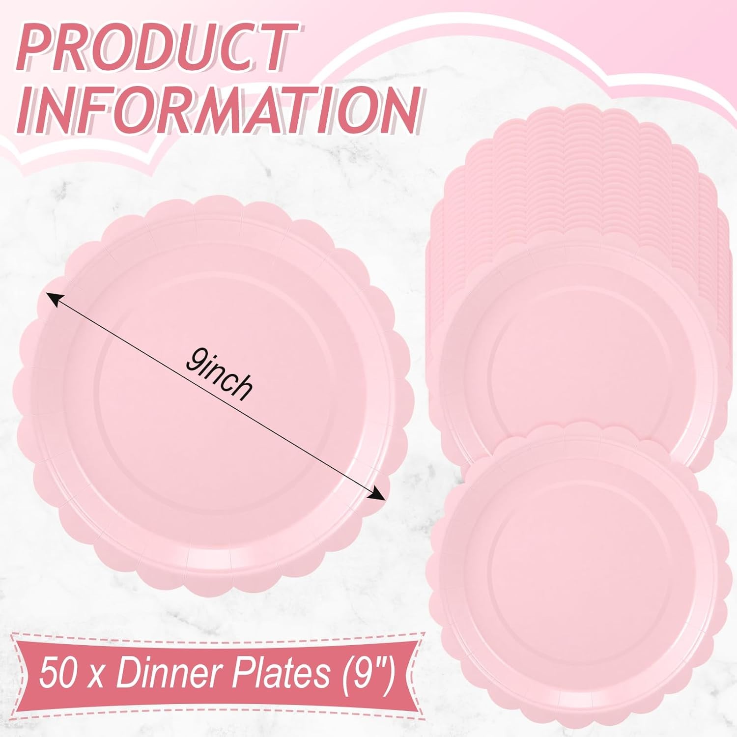 50 Disposable Scalloped Plates in Light Pink for All Occasions