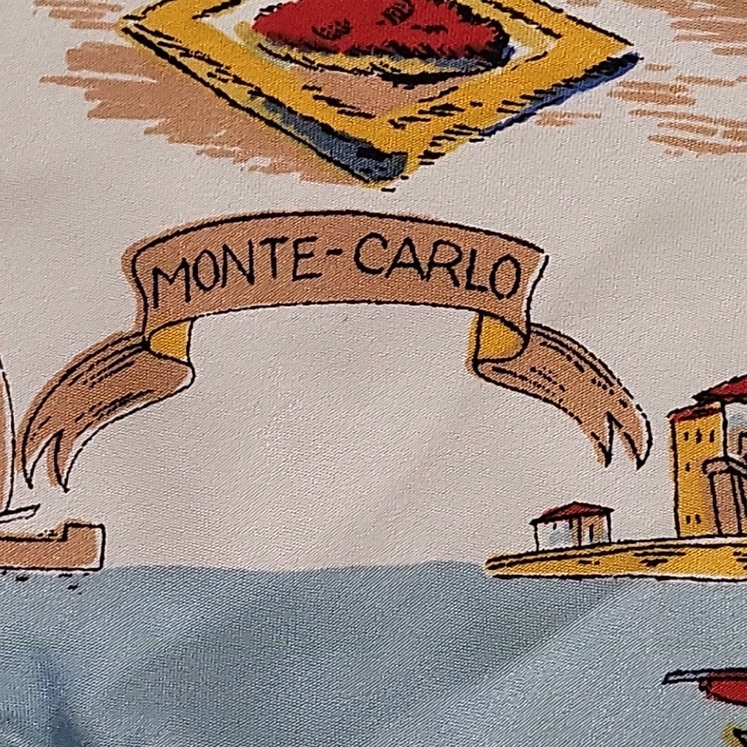 Vtg 50s/60s Côte d'Azur Silk Souvenir Scarf - French Riviera Map Mermaid 30"