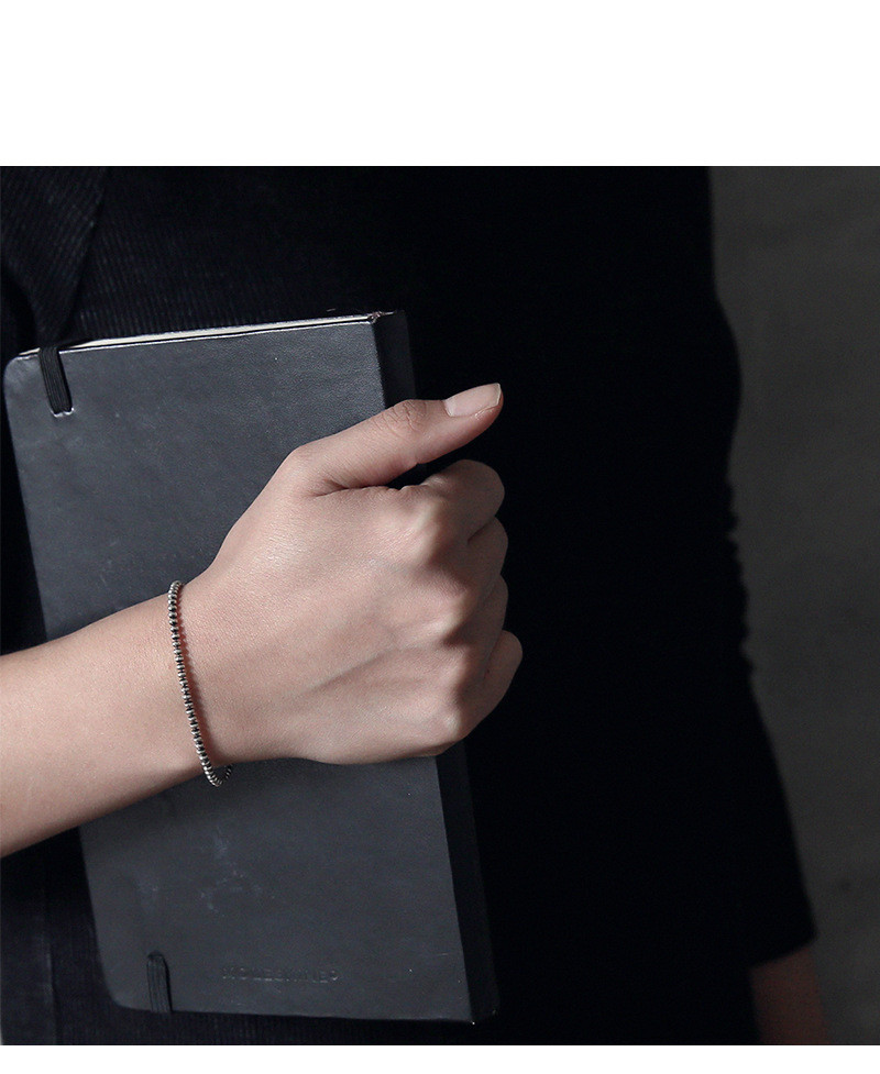 3mm Womens Genuine S925 Sterling Silver Flat Bead Chain Bracelet Retro 7.28''