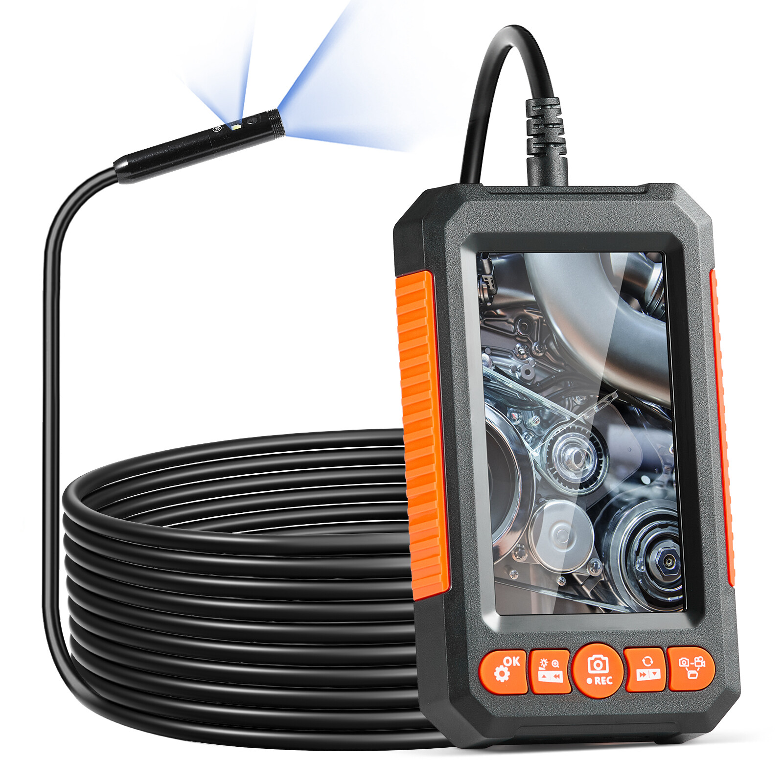 VEVOR Endoscope Camera Borescope 16.4FT Cable 4.3" Screen with Lights Dual Len