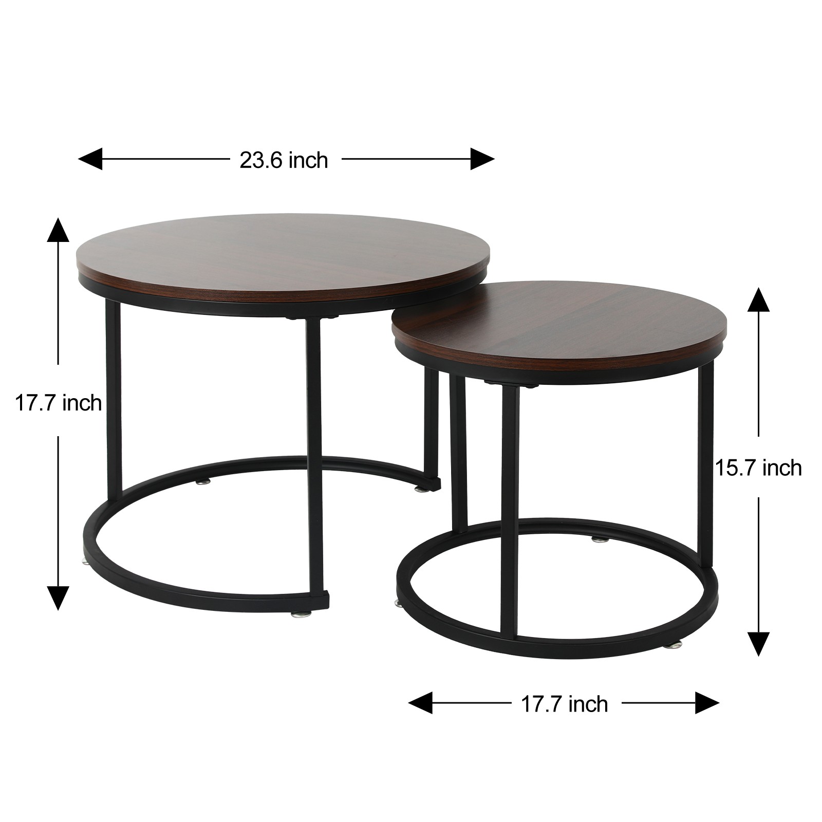 Nesting Coffee Table Set Round Side End Tables w/ Metal Legs Living Room Modern