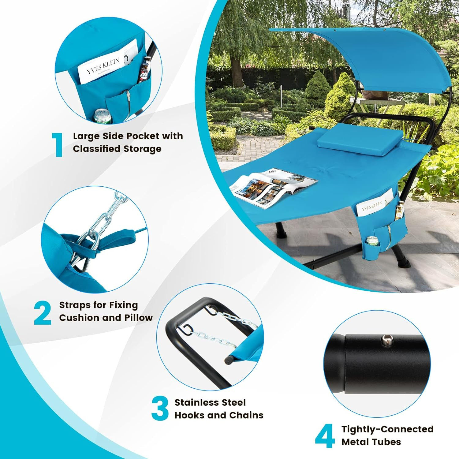 Hammock with Stand Included Heavy Duty Outdoor Adjustable Canopy Rustproof Metal