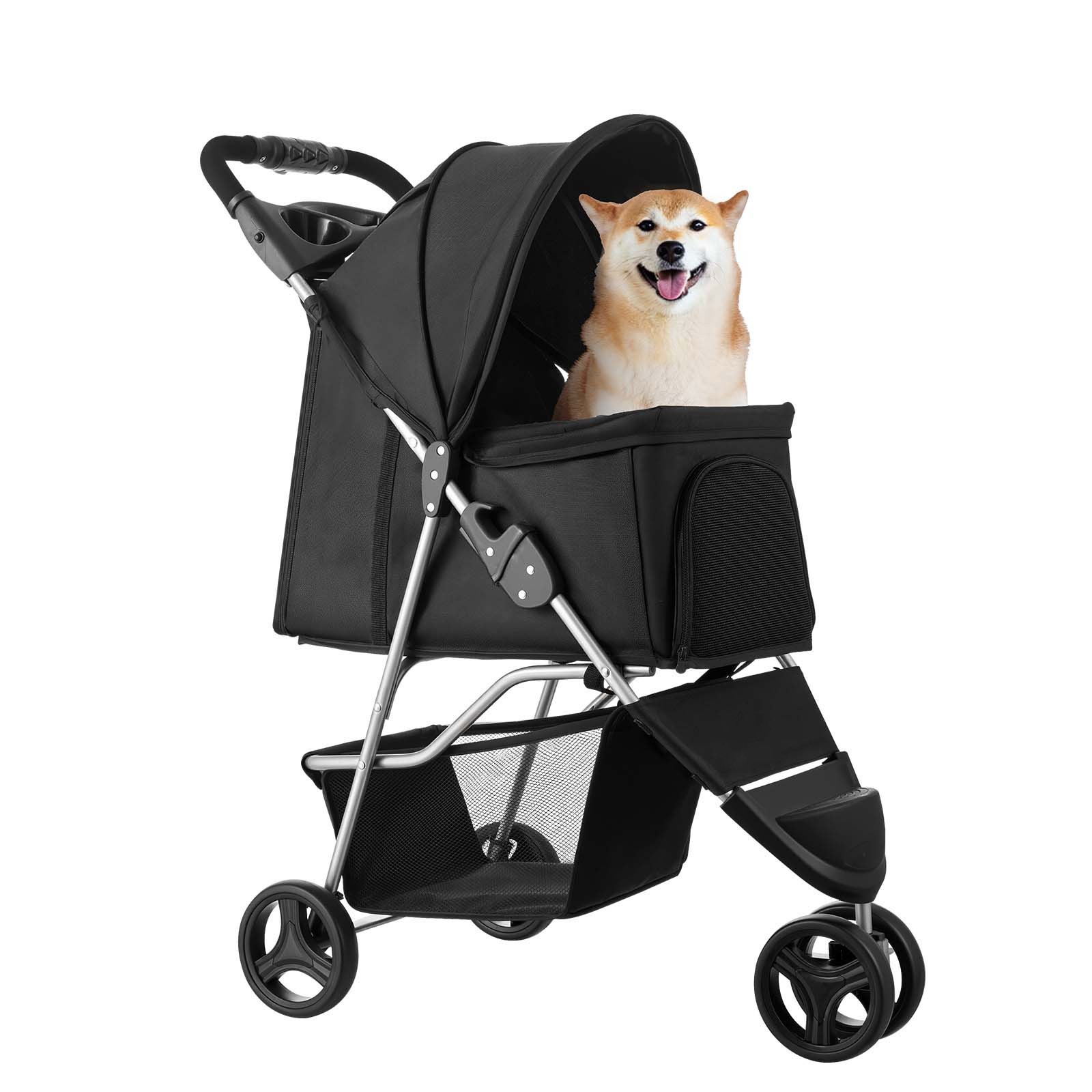 Pet Stroller Foldable 3 Wheels Dog Stroller with Brake up to 35lbs