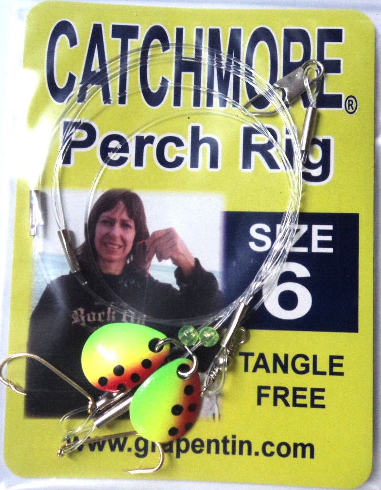 Catchmore Perch Rigs, THREE Packs, Size 6 Hook, Watermelon, Tangle Free! #PR6-6