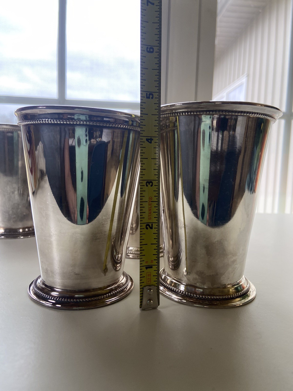 Patrick Henry Silver Plate Mint Julep Cups Beaded Band Exeter Crown Mark Lot 7