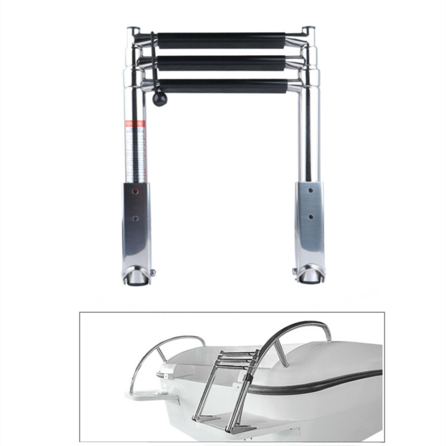 Marine Stainless Steel Telescoping 3 Step Boat Ladder Folding Heavy Duty Ladder