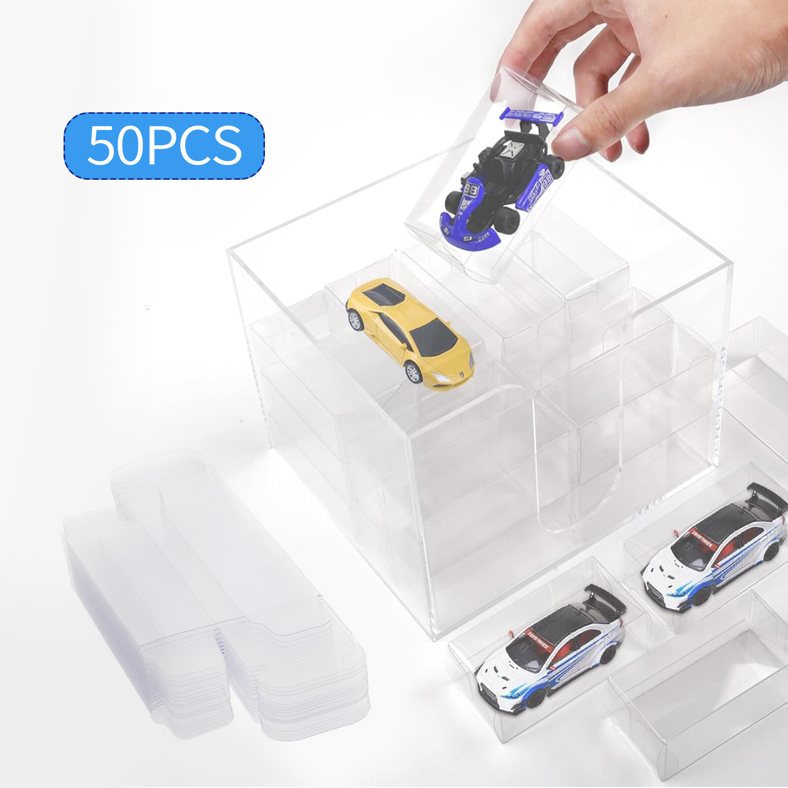 50 pcs Stackable Clear Storage Box For Hot Wheels 1:64 Model Car Display Case