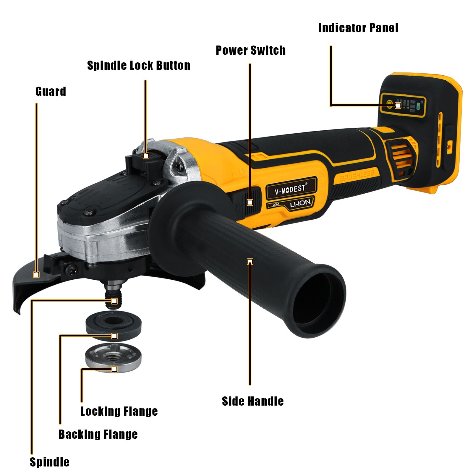 Cordless Angle Grinder For Dewalt 20V Battery 4-1/2" to 5" w/5 cutting blade