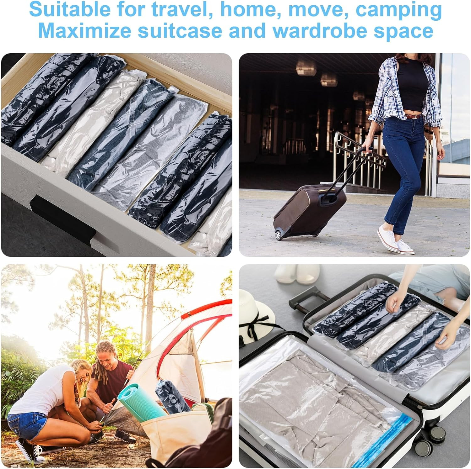 Compression Bags for Travel, 10 PCS Space Saver Bags, Hand Roll Vacuum Packing B