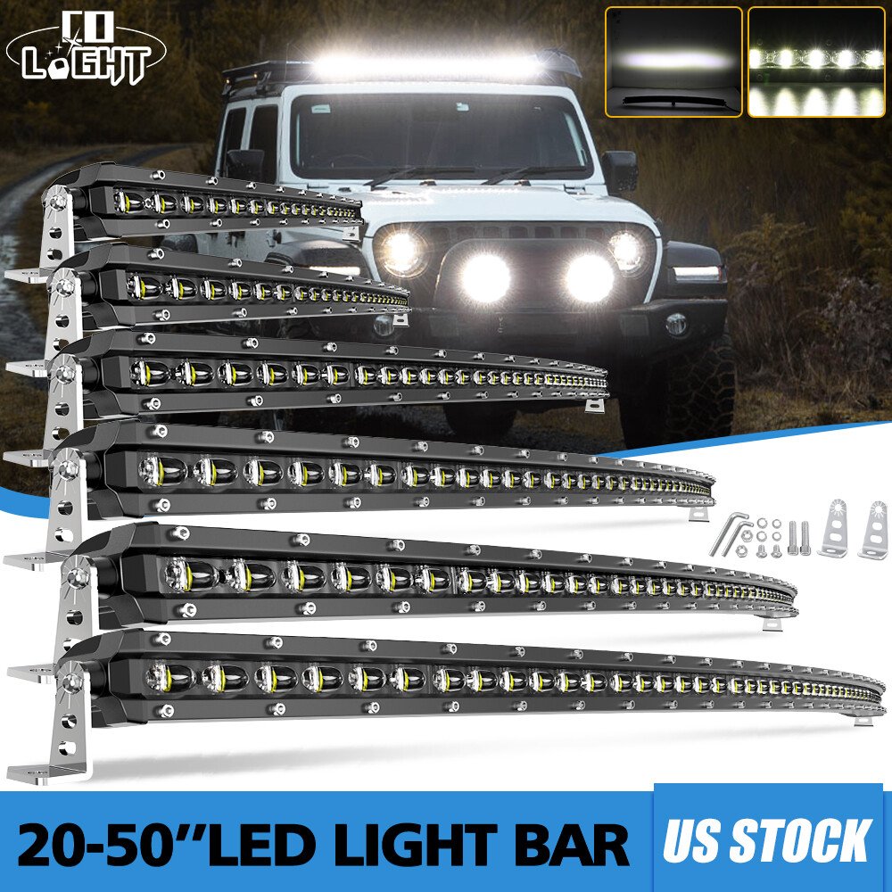 7-50'' Single Row Straight / Curved LED Light Bar Spot Flood Driving offroad SUV