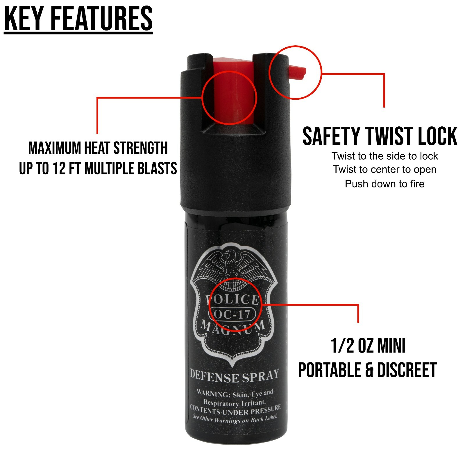 5 Police Magnum pepper spray .50oz unit safety lock personal defense protection