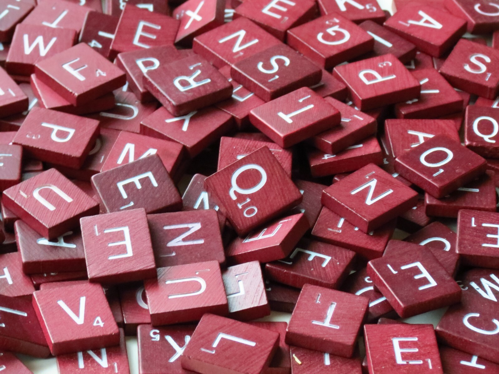 Wood Scrabble Tiles, Maroon Burgundy WHITE Letters, Sold Individual / Separately