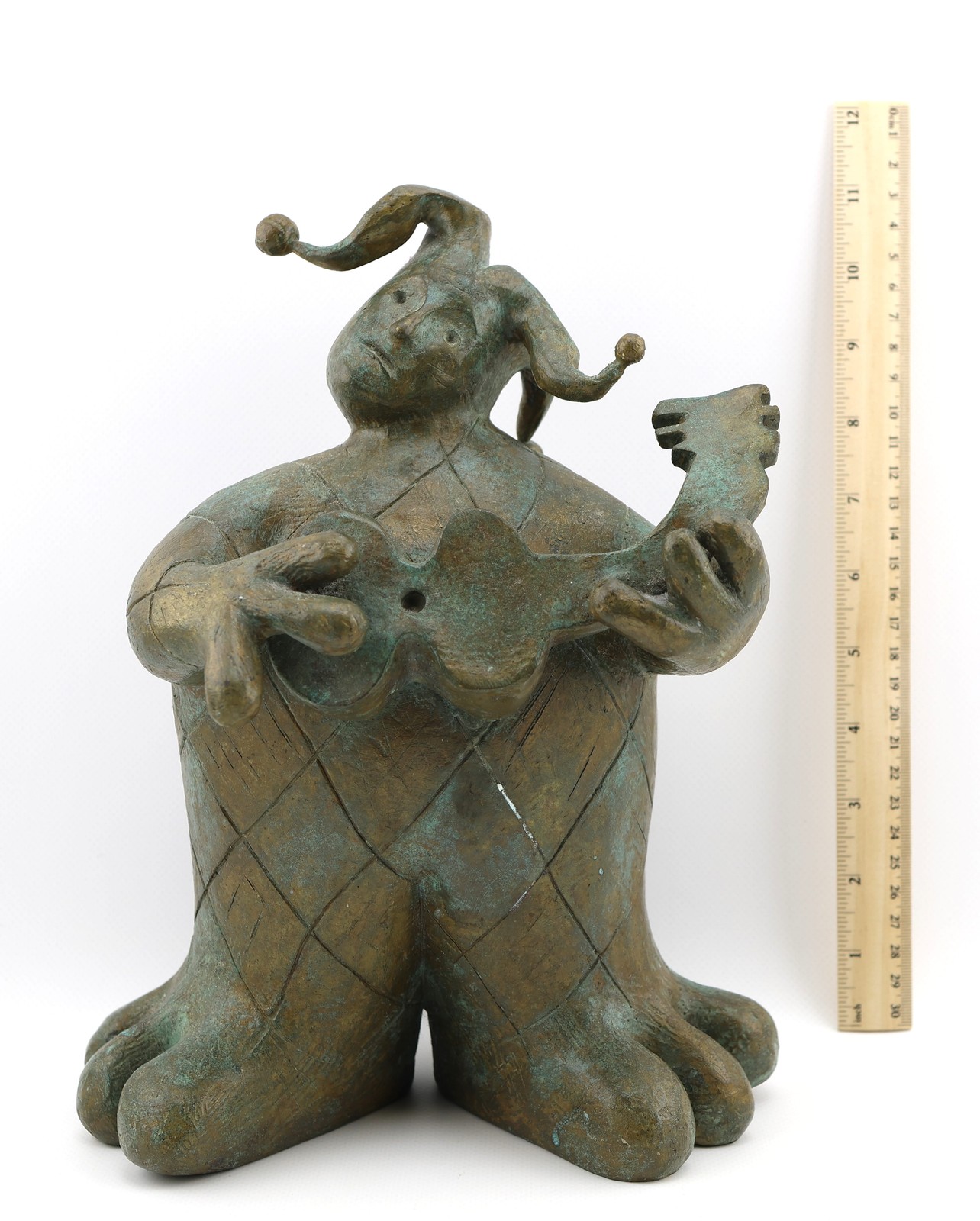 Lino Chavez Bronze Jester Harlequin Guitar Sculpture MCM