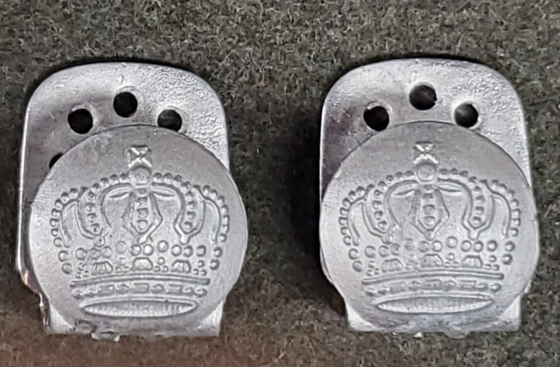 WWI German 1915coat hooks(ramps) silver finish, unpainted zinc sold in pairs