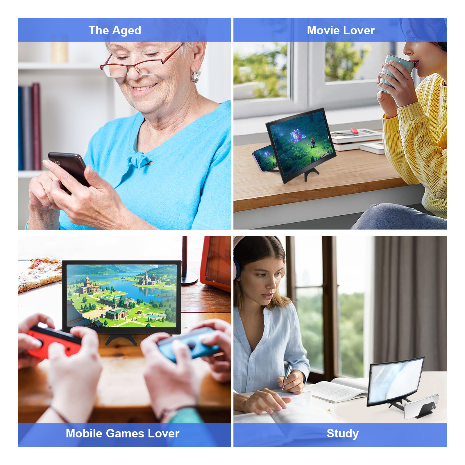 12-Inch Mobile Phone Curved Screen Magnifier Video Stand