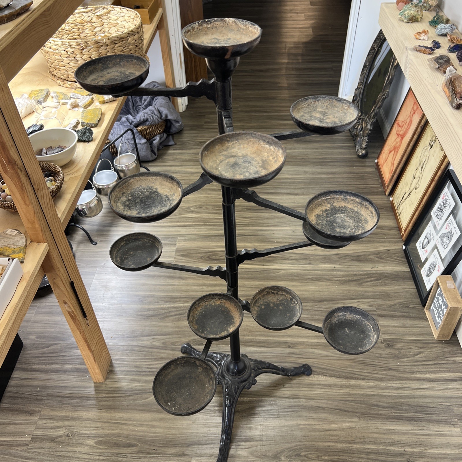 Antique Cast Iron Plant Stand with Swinging Arms, Victorian