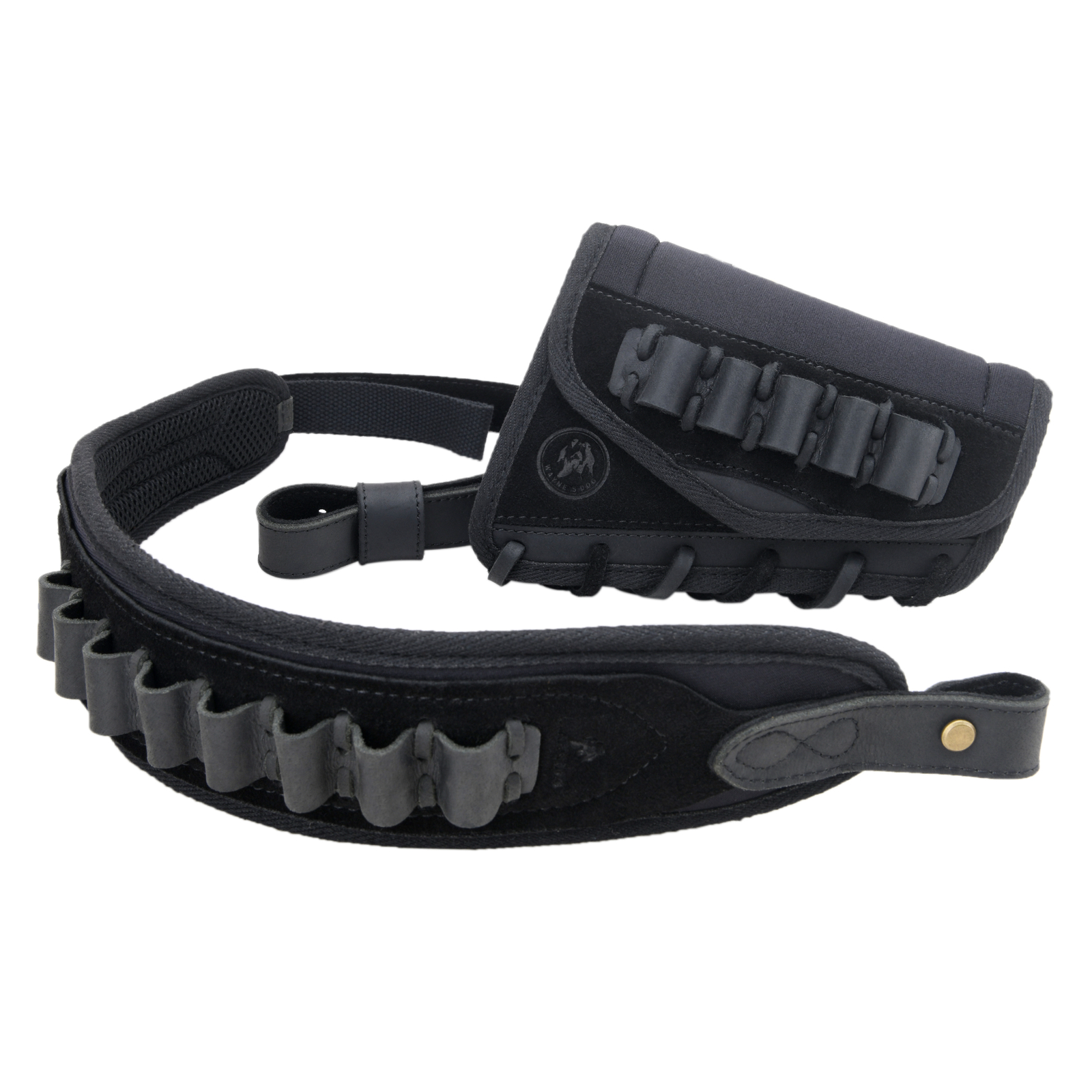 WAYNE'S DOG Leather Gun Buttstock Pouch with Hunting Gun Sling.22 12GA .357.308