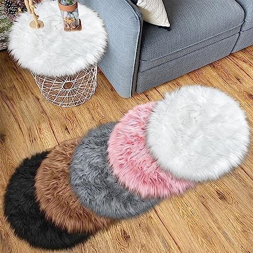 15.7 Inch Mini Small Fur Rug Round, White Plush Fluffy Mini Sheepskin Rug