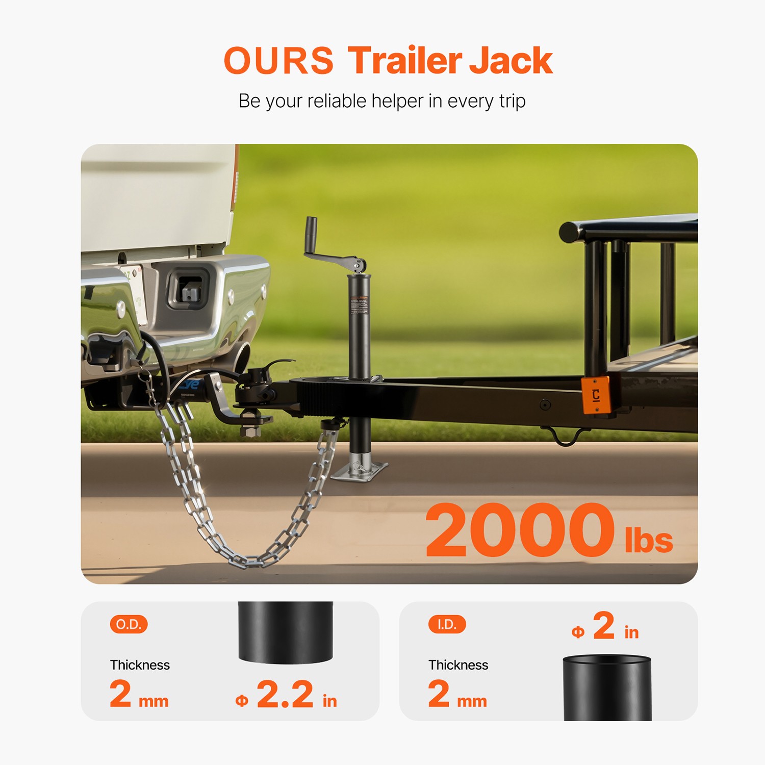 A Frame Trailer Jack Bolt on Trailer Tongue Jack 2000 lbs 15-inch Travel