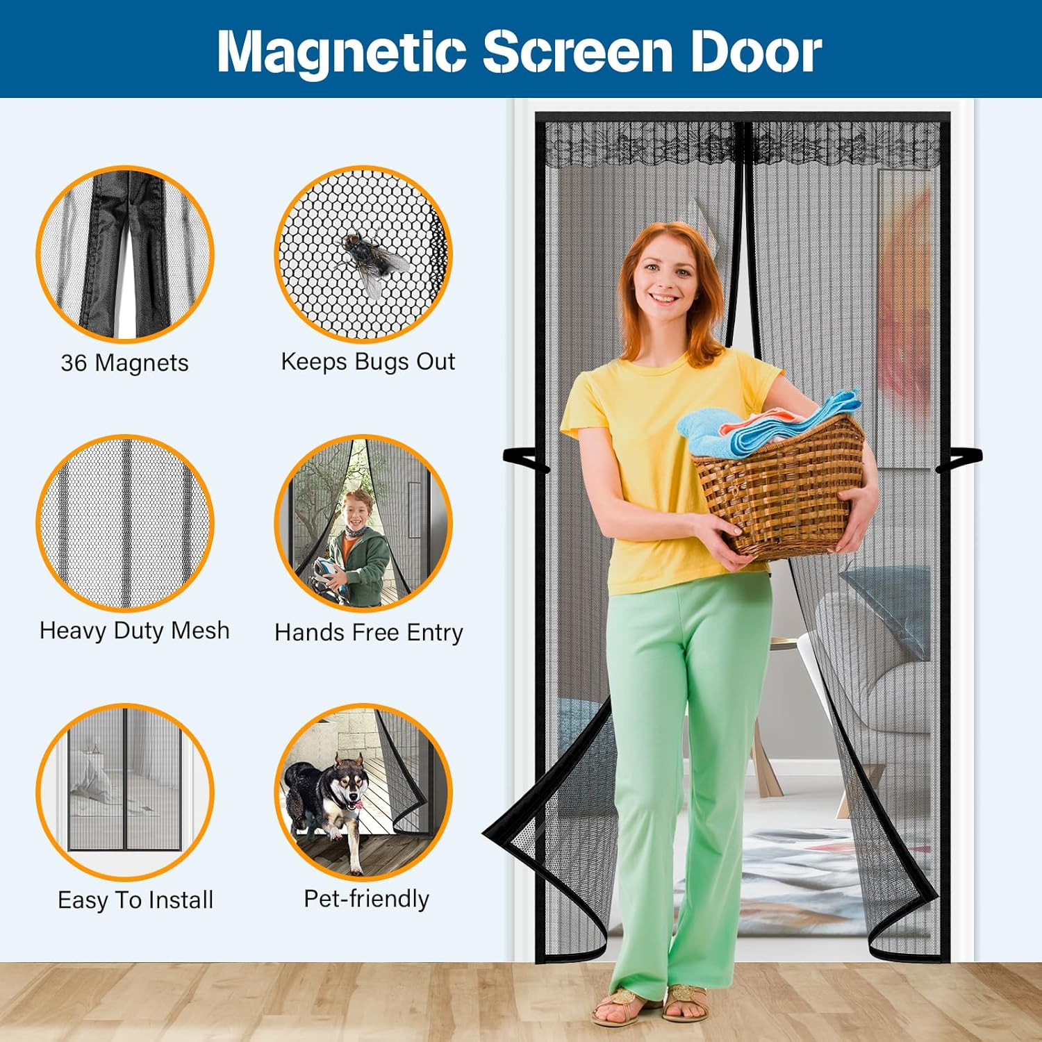 Heavy Duty Magnetic Screen Door - Fits Door Size 38X82Inch, Self-Closing, Easy I