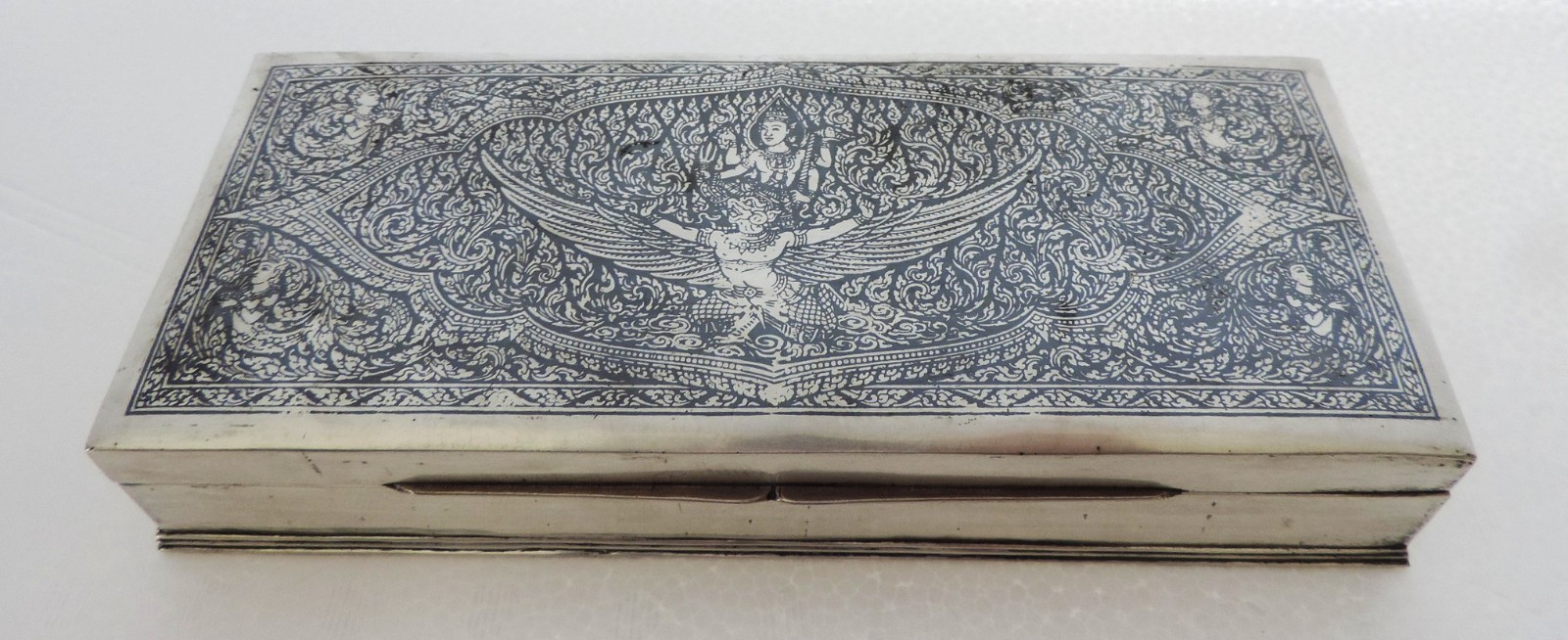 20th Century Thai Siam Sterling Silver & Niello Garuda Box, Bangkok, c.1940 503g