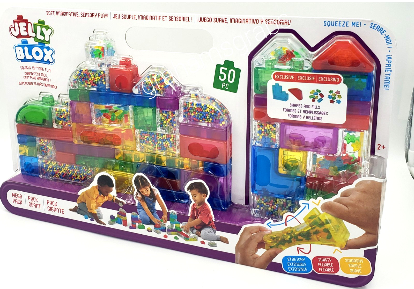 JELLY BLOX MEGA PK 50 Pc SQUISHY TWISTY SMOOSHY STRETCHY SENSORY BUILDING BLOCKS