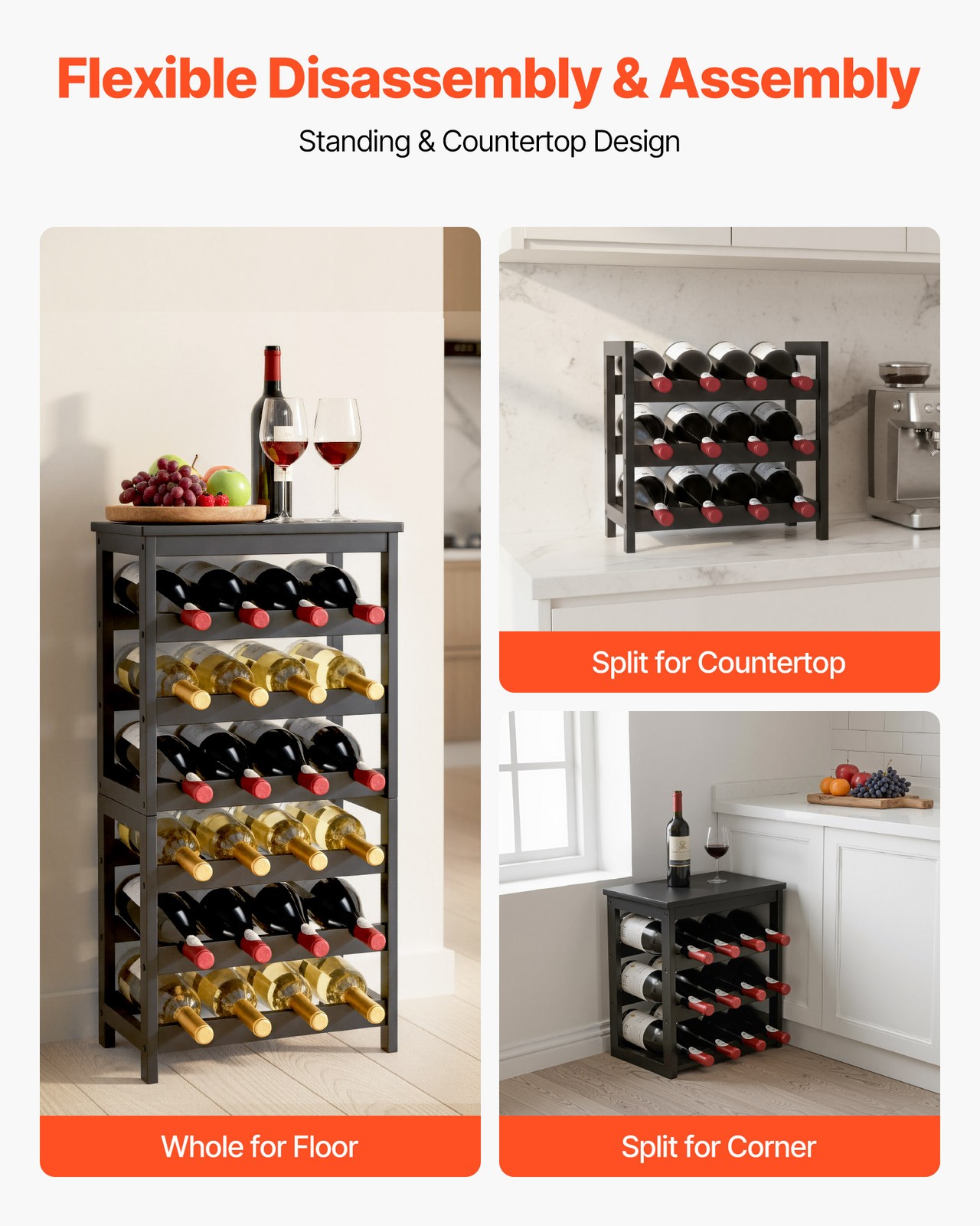 VEVOR 24 Bottle Wine Rack Freestanding Floor Display Storage Shelves 6-Tier