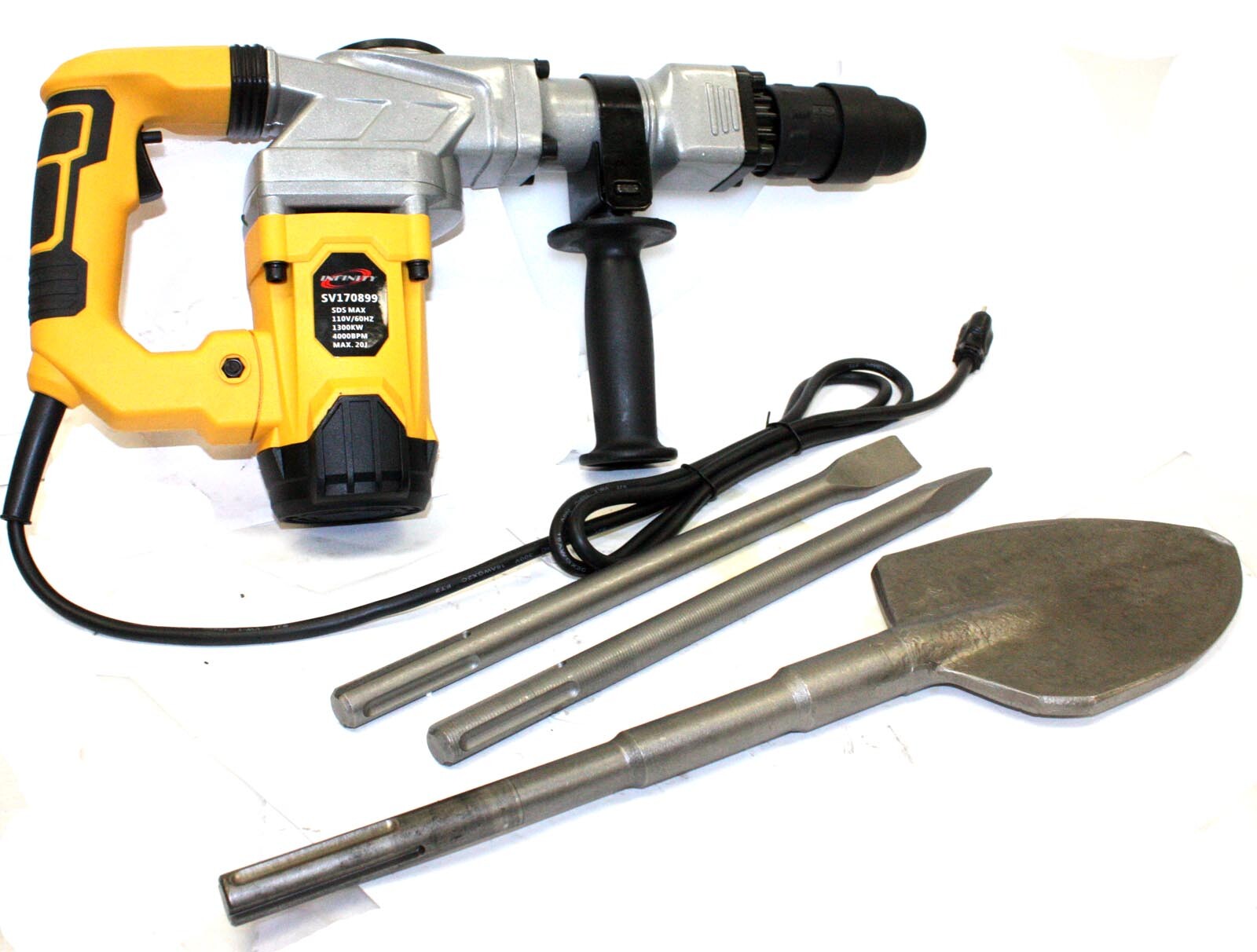 1300W SDS MAX ELECTRIC DEMOLITION HAMMER 4000 BPM 12A W/SDS-MAX SHOVEL & CHISELS