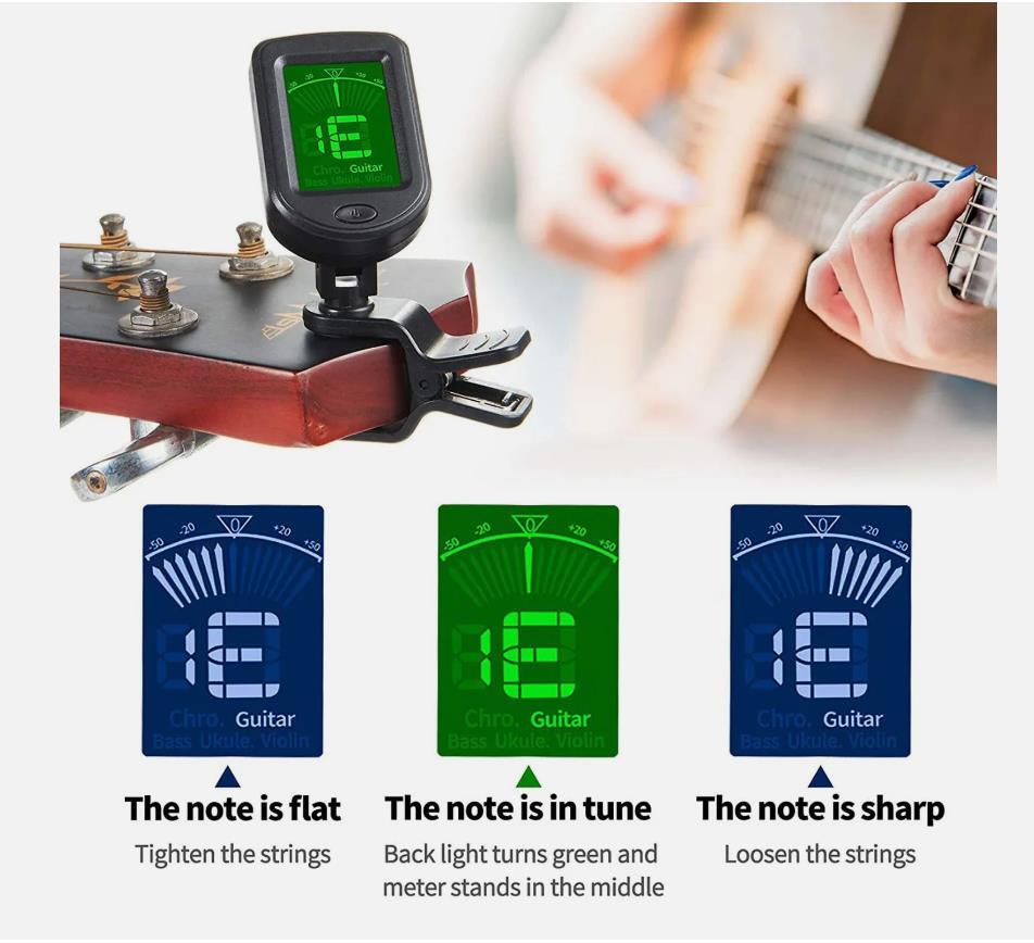 LCD Clip On Chromatic Tuner Acoustic Guitar Bass Ukulele Precise Violin Banjo