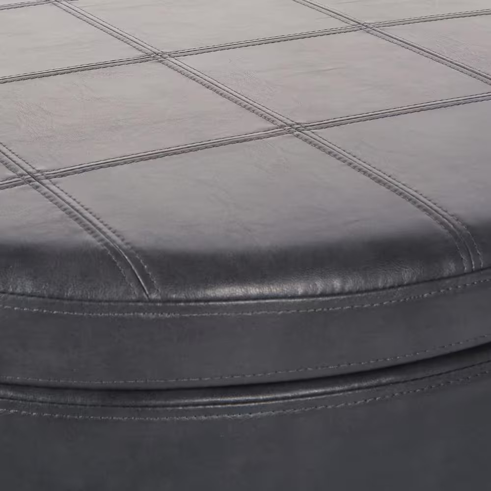 Alloway Pewter Faux Leather with Antique Bronze Nail-Heads Storage Ottoman