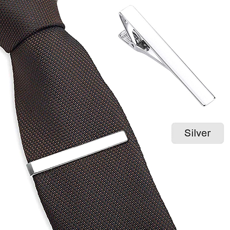 2.2" Inches Tie Clip Mens Silver Bar Necktie Silver Clasp Clamp Stainless Steel