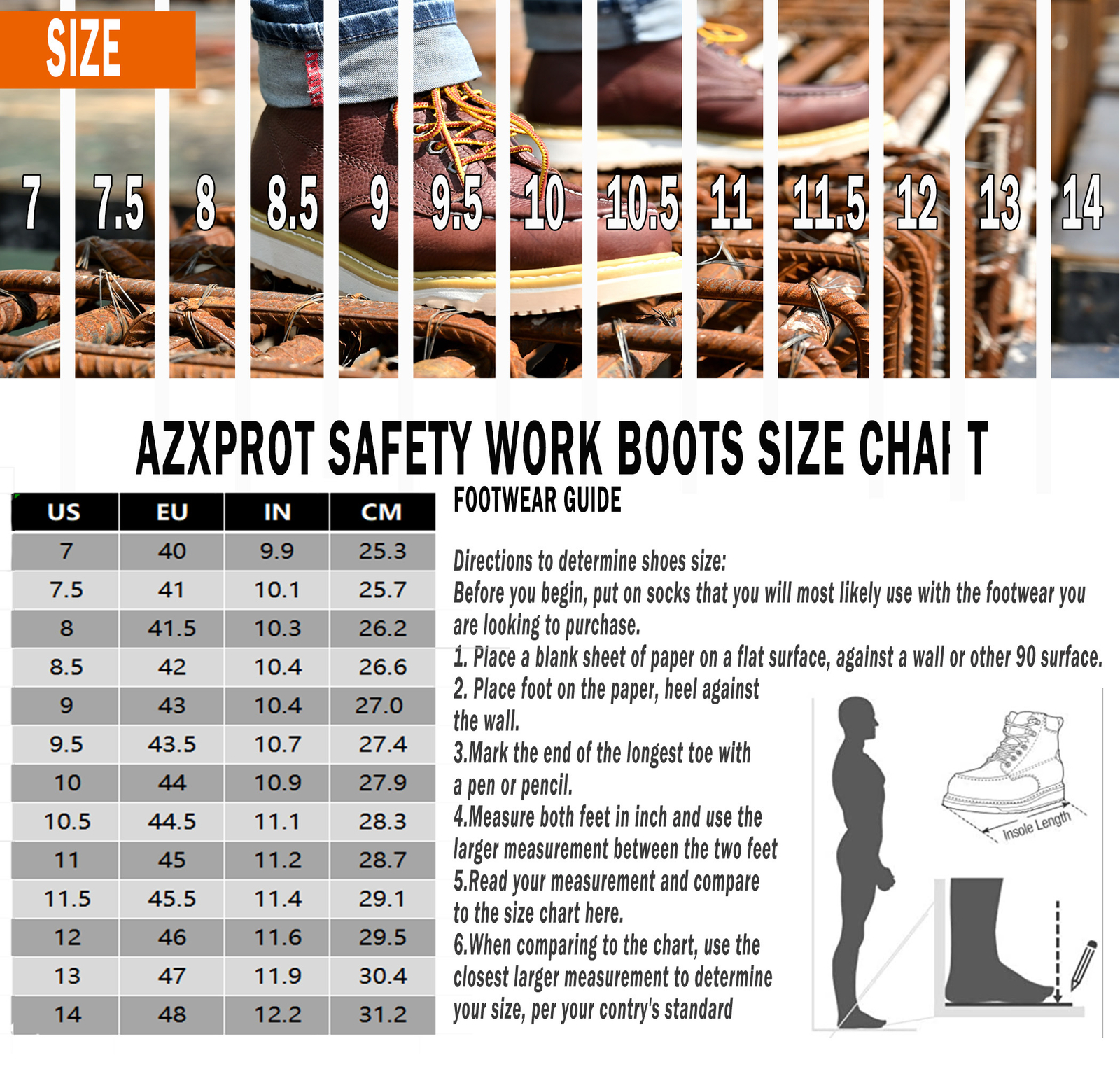 Mens Safety Work Boots 6 inch Soft Toe Wedge Sole Waterproof Shoes