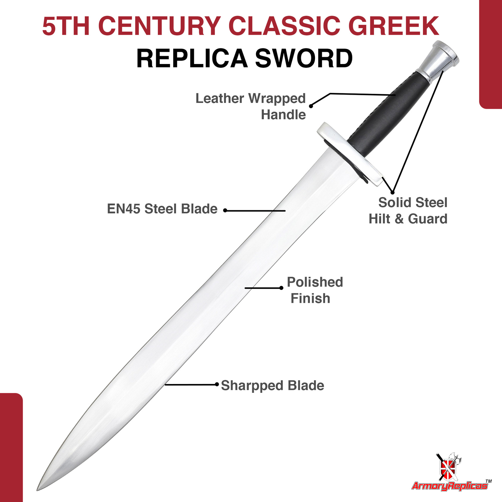 Hand Forged Greek Hoplite Warrior Sword, EN45 Steel – Sharp & Battle Ready