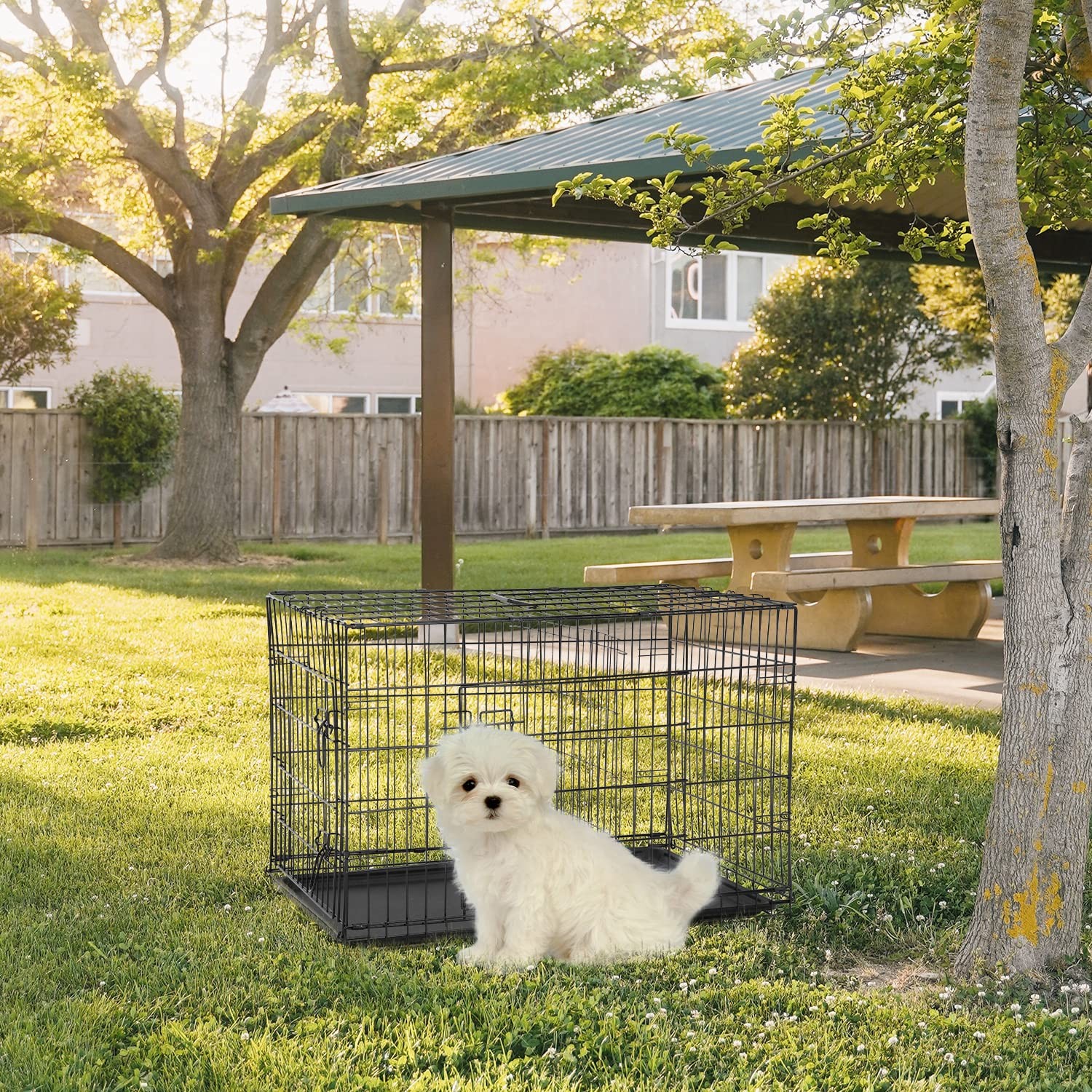 24'' Small Dogs Folding Metal WirePet Cage 2 Door W/Divider Panel Indoor Outdoor