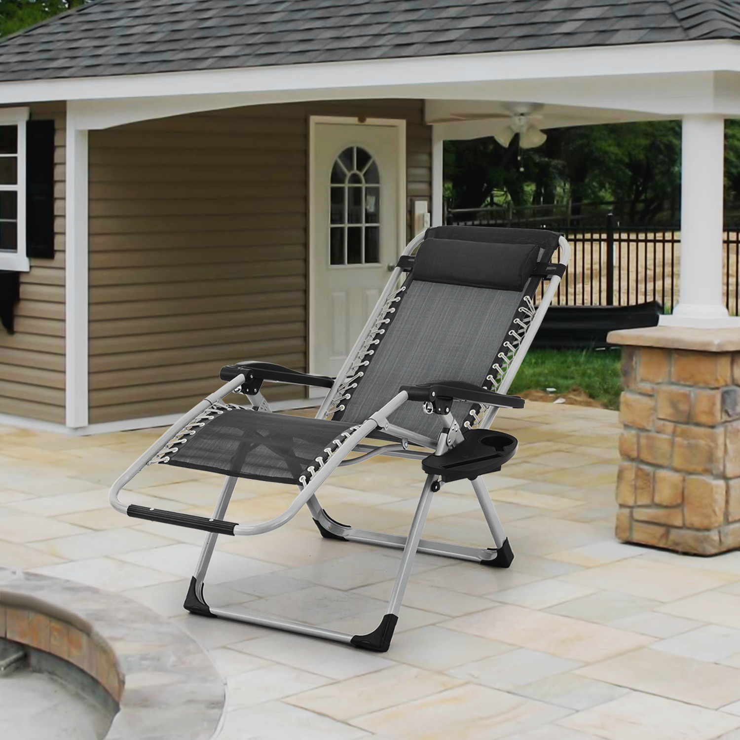 Foldable Outdoor Zero Gravity Chair Recliner Lounge Chaise w/Detachable Cushion