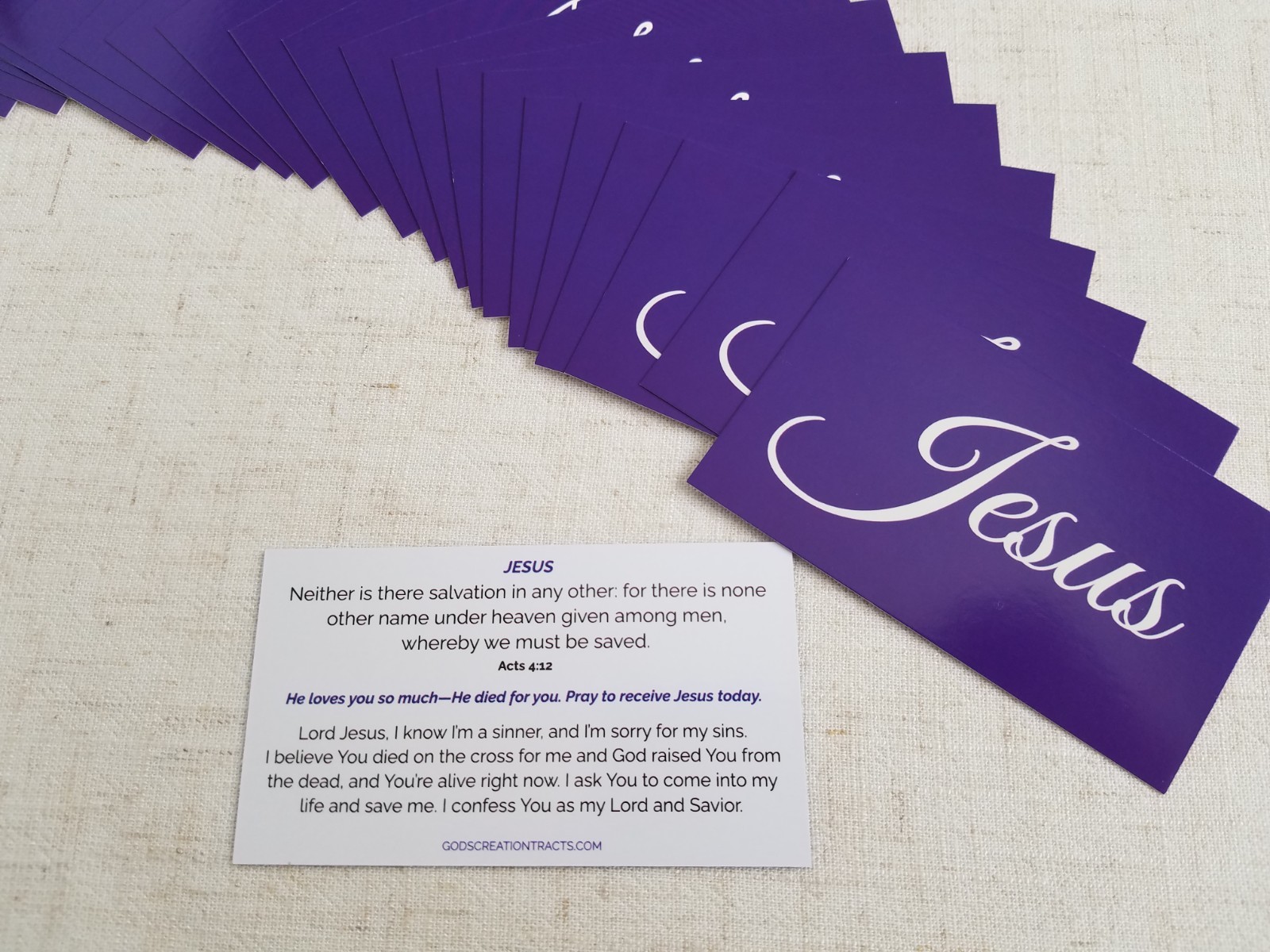 Jesus Gospel Tracts – 50 Salvation Cards (Acts 4:12, 2-Pack) – Evangelism – Free