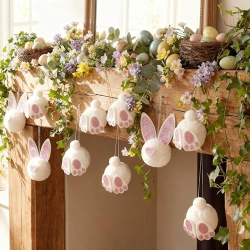 18 Pcs Easter Glitter Bunny Hanging Decorations Bunny Tree Ornaments Plush