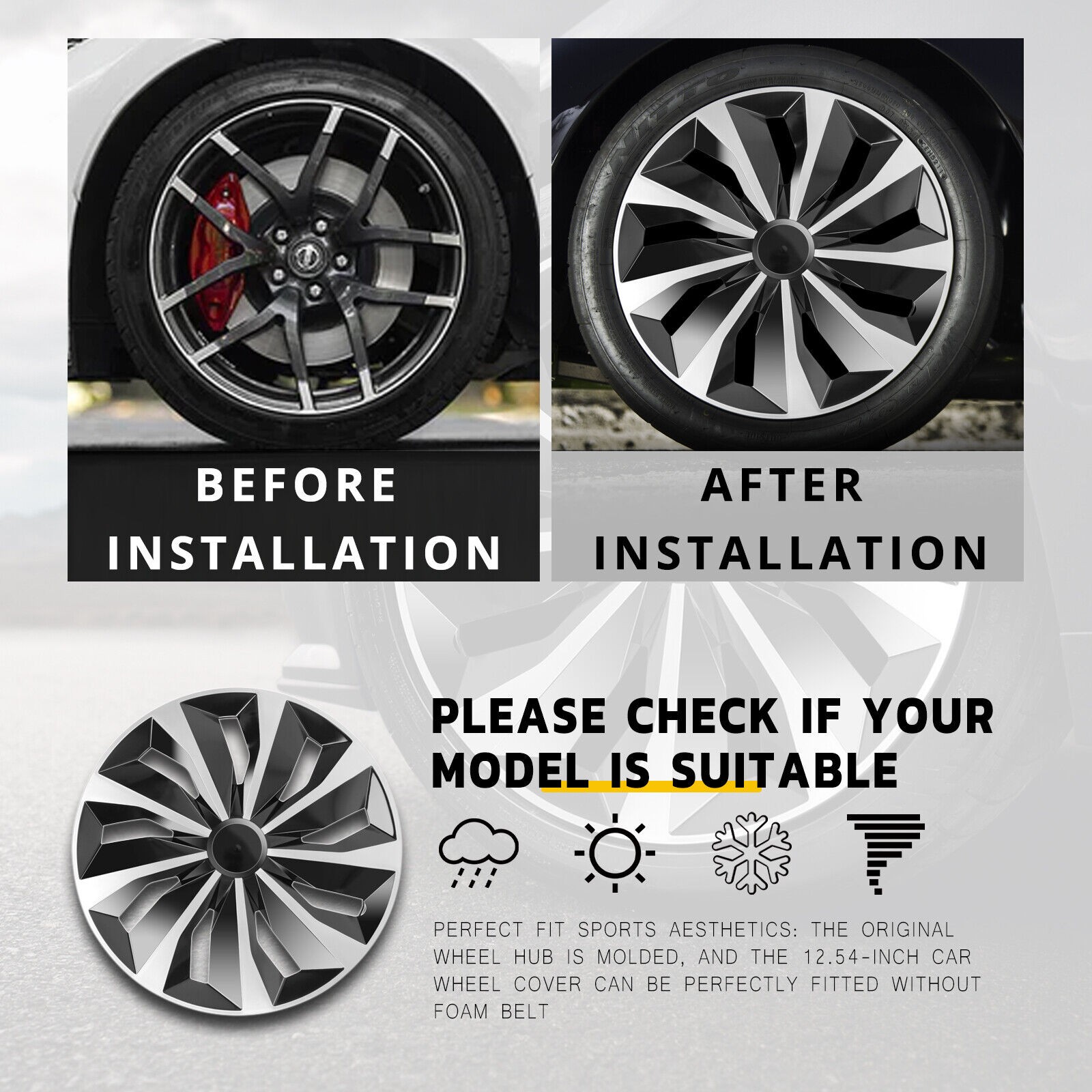 16" Set of 4 Snap On Full Hub Caps Wheel Covers Fit for R16 Tire & Steel Rim NEW