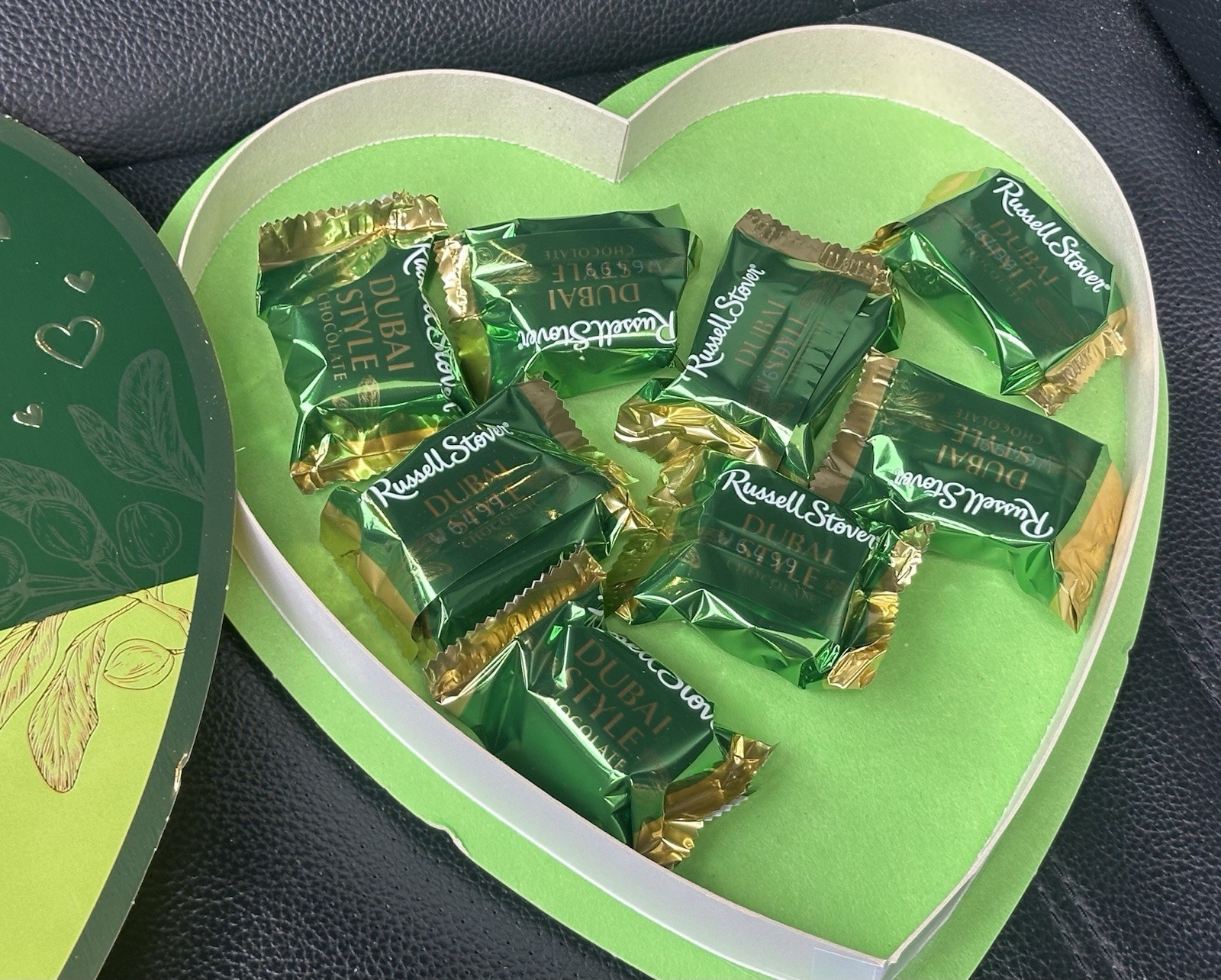 (20) Russell Stover Dubai Style Chocolate Heart Box, Milk Chocolate with Pistach