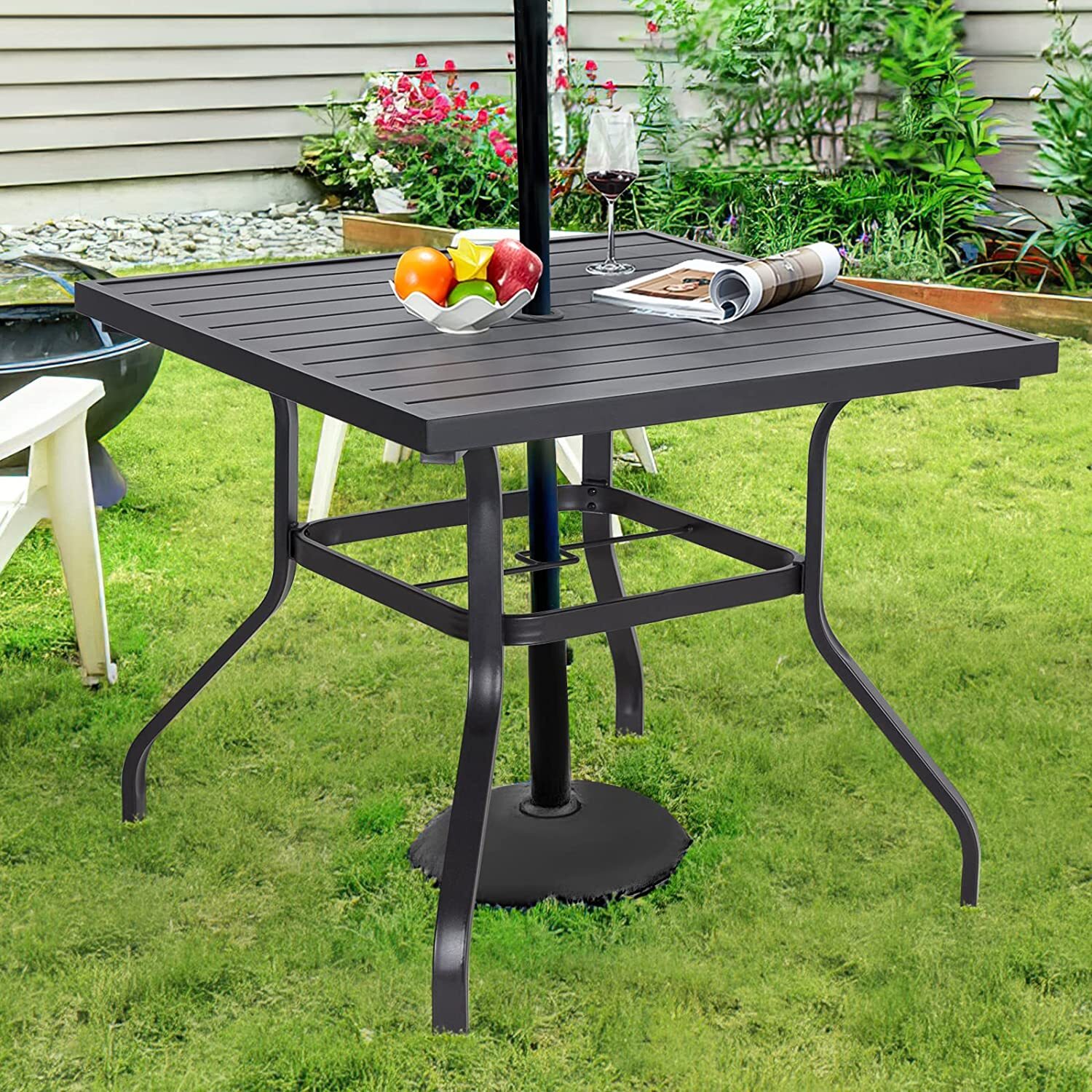 5 Piece Patio Furniture Set Outdoor Rectangle Metal Table Patio Dining Chair Set