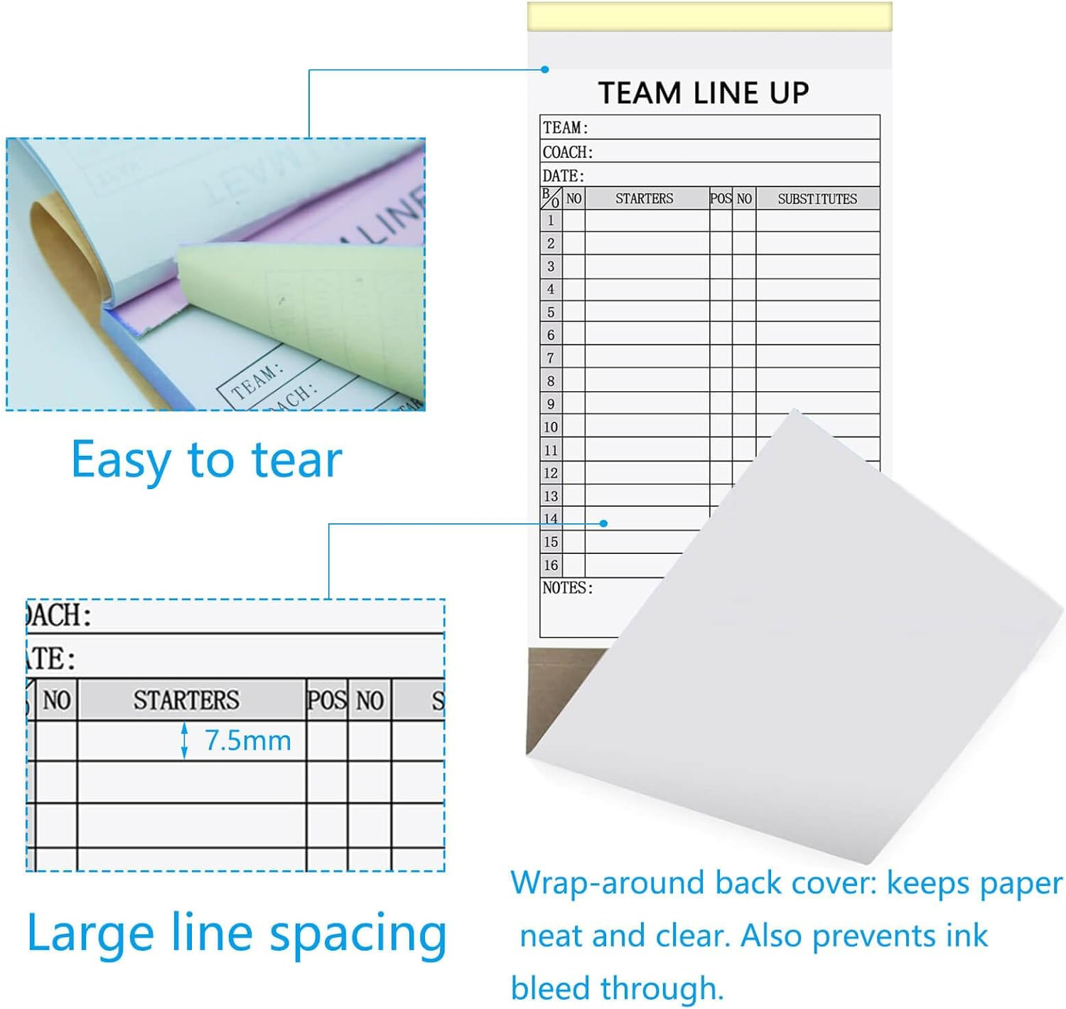 Baseball/Softball Lineup Cards, 4-Part Carbonless Copies with Tearing Line, 150