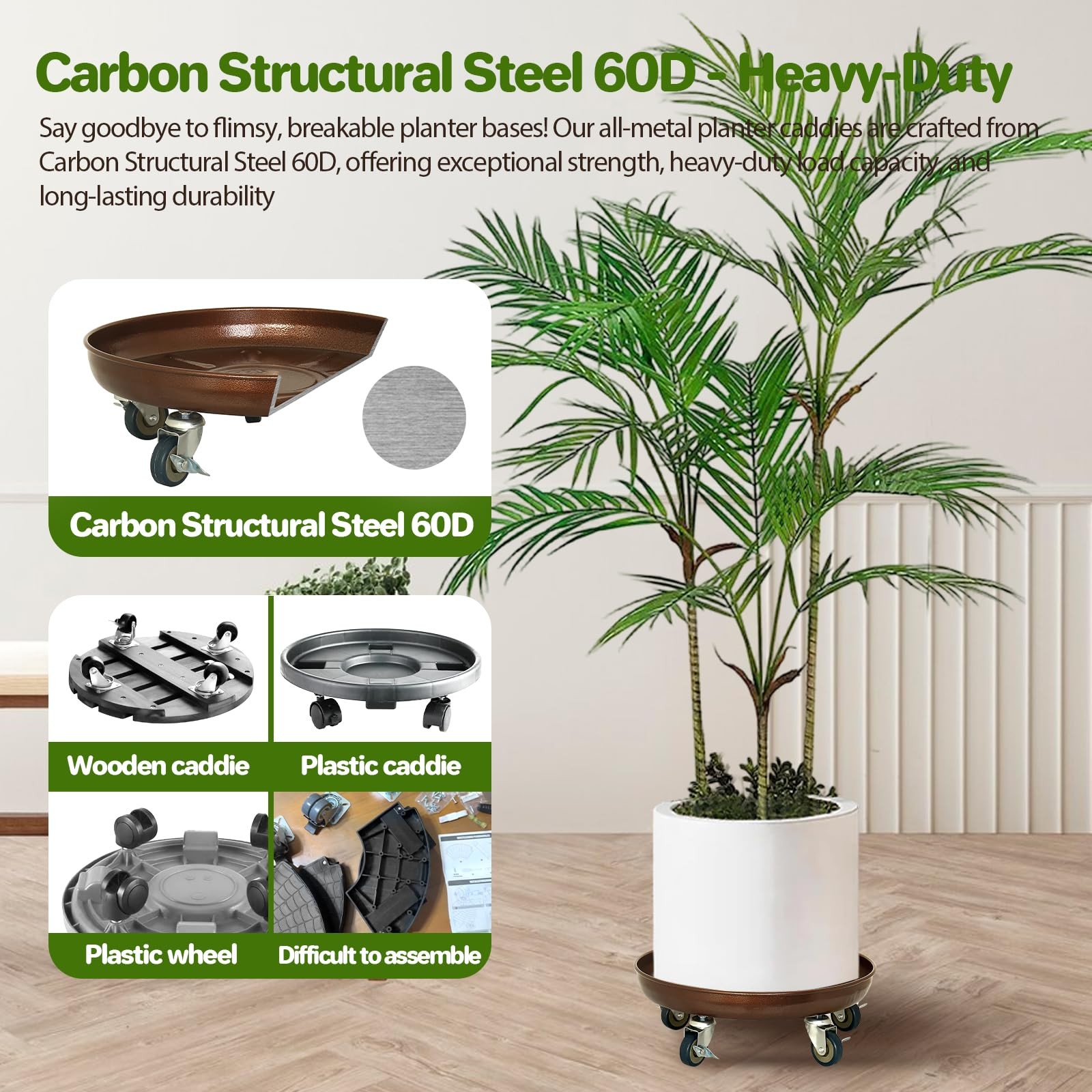 Plant Saucer 12" Rolling Plant Caddy Rolling Plant Stand with Wheels – Heavy ...