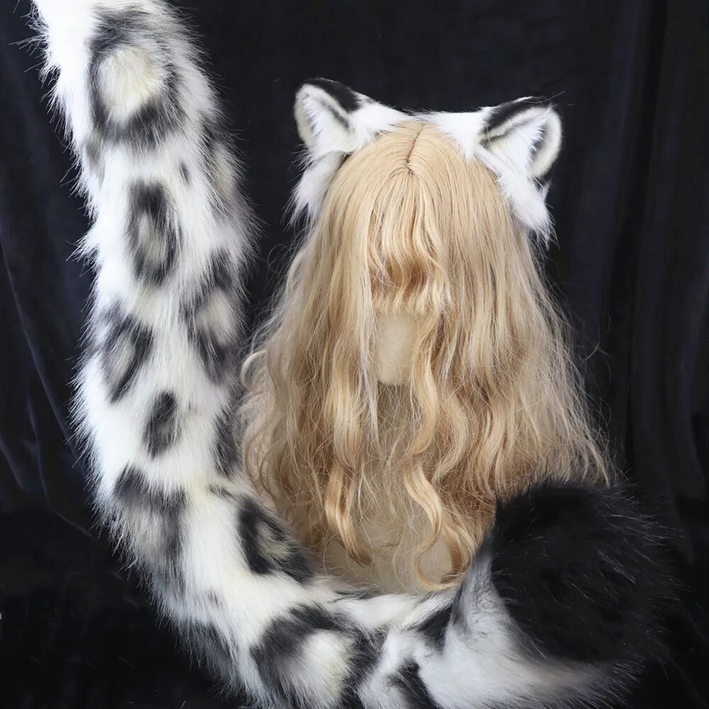 Halloween Handmade Animal Ear Simulation Snow Leopard Ear Tail Headwear Girl