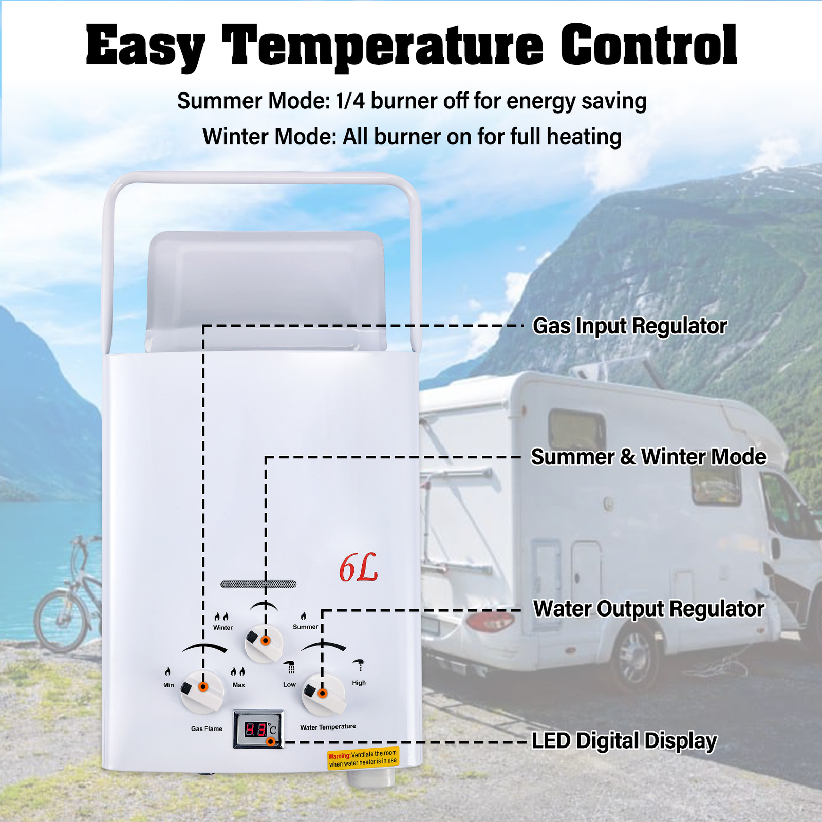 Portable LPG Propane Gas Hot Water Heater 6L Tankless Instant Boiler Outdoor RV