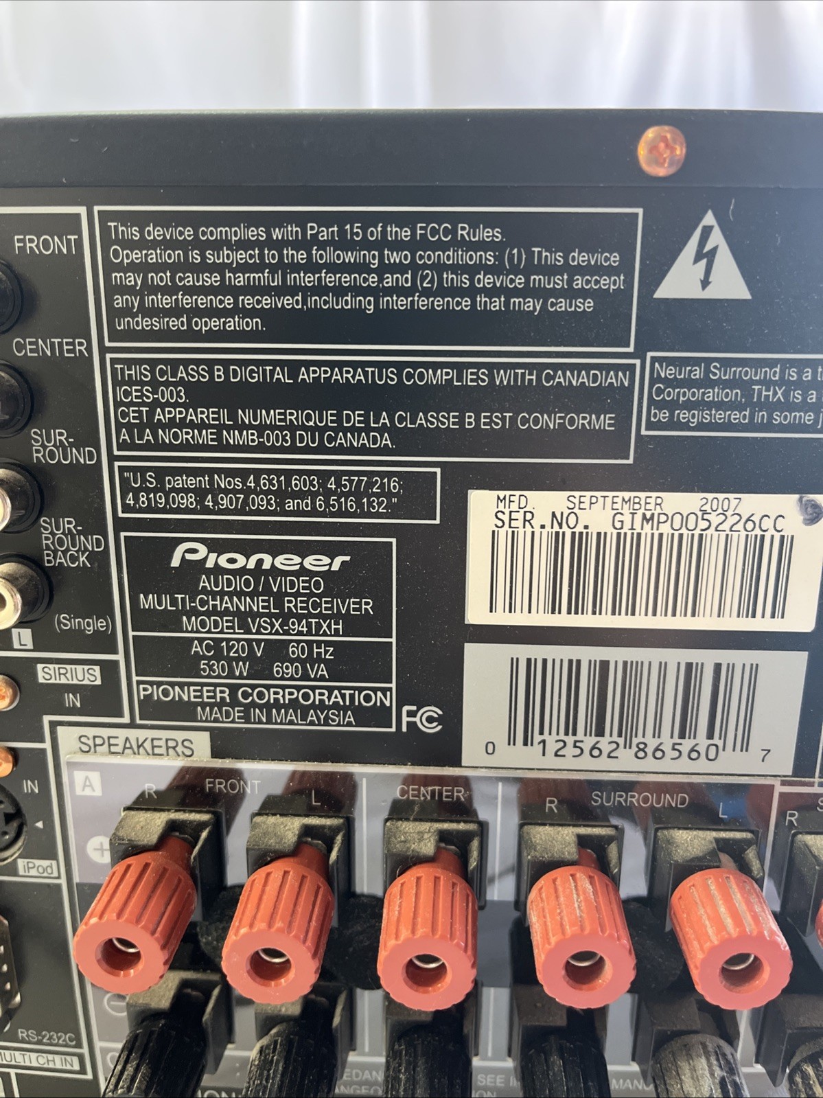 Pioneer Elite VSX-94TXH 7.1 Channel 980W Home Theater Receiver W/ Remote Bundle