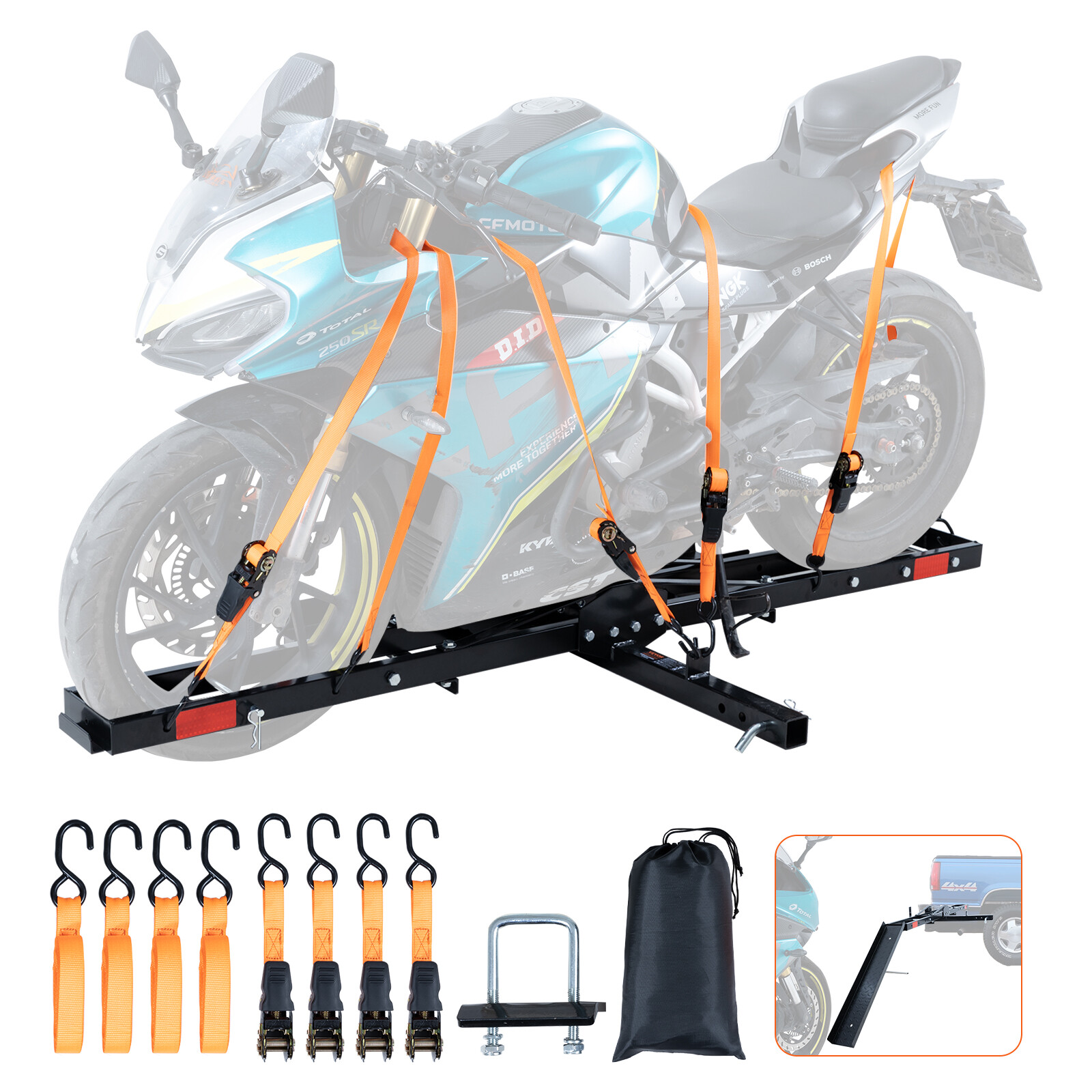 VEVOR Motorcycle Carrier Scooter Dirt Bike Hitch Mount 600LBS Rack Ramp Hauler