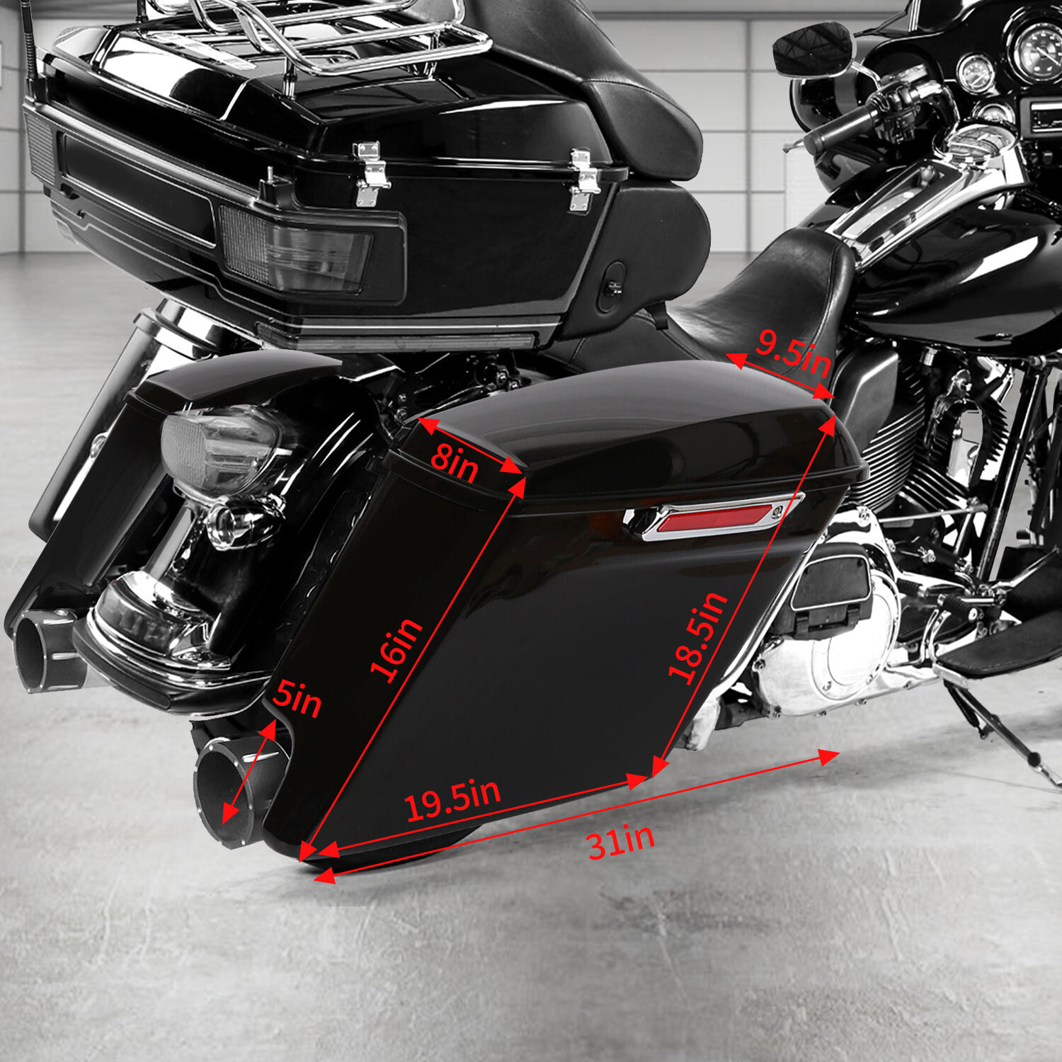 5" Stretched Extended Hard Saddle Bags For Harley Touring Road Glide 2014-2023