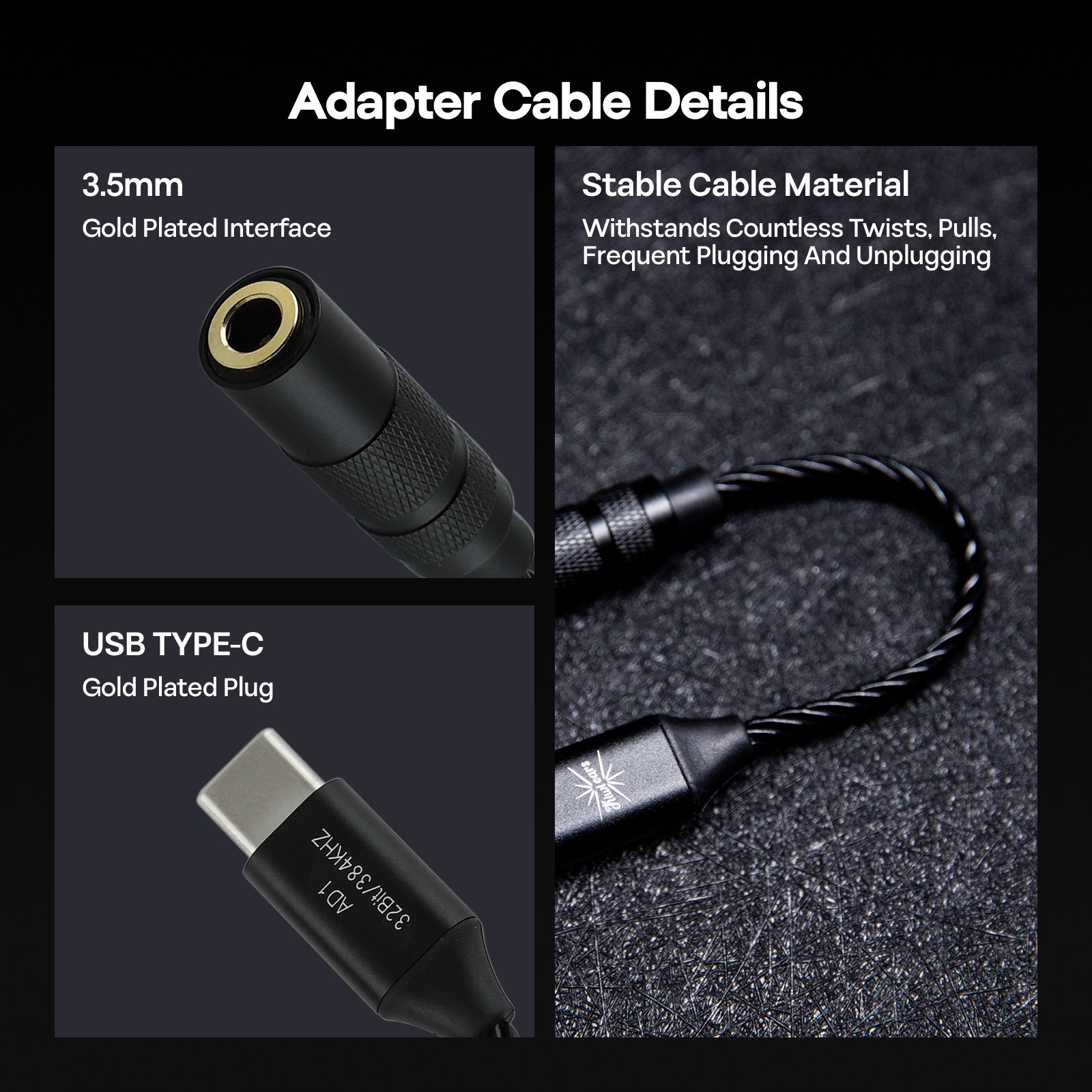 Kiwi Ears AD1 Type-C to 3.5mm Female Headphone DAC Dongle with KT02H20 Chip