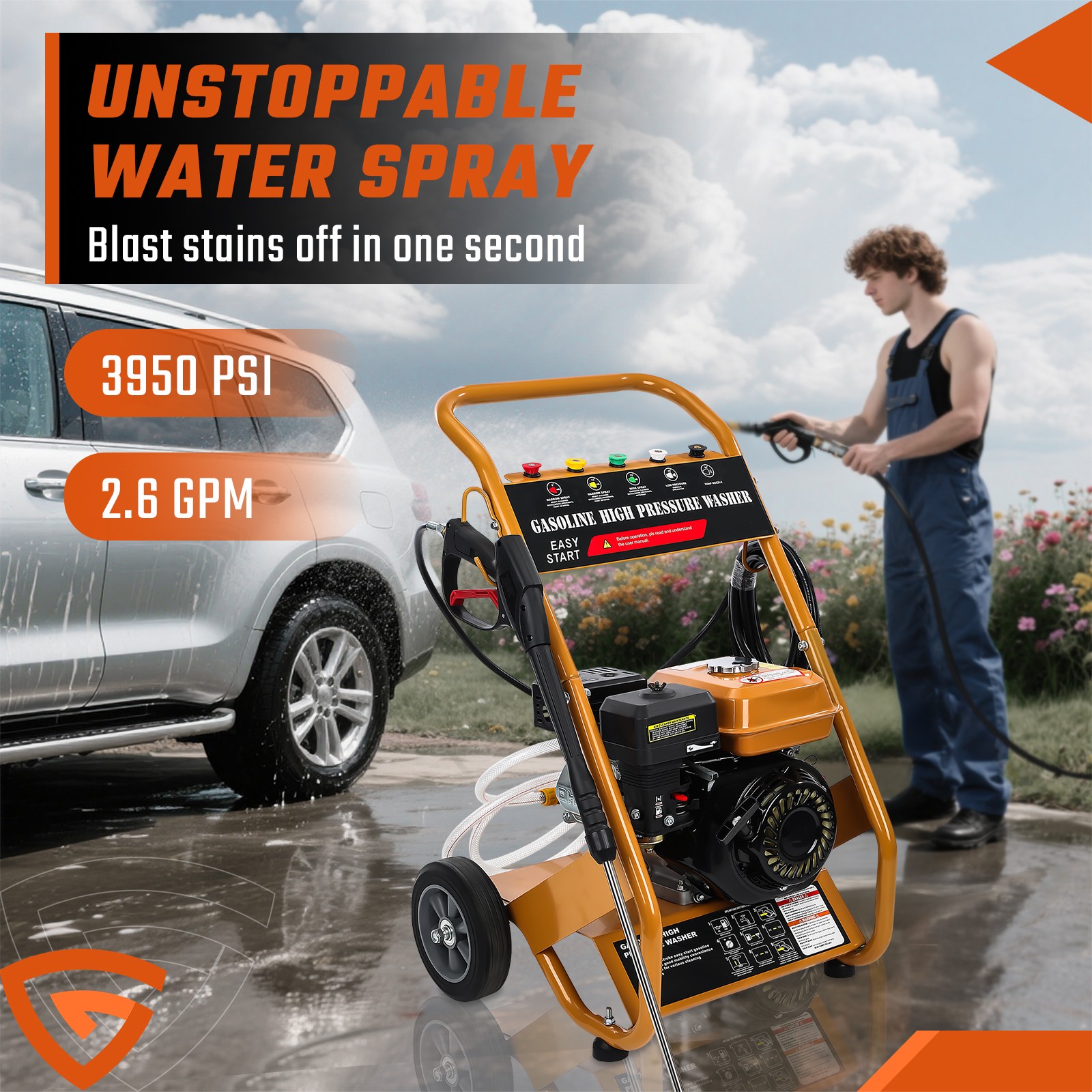 3950 PSI Gas Pressure Washer 5 Nozzles Gas Powered Washer 7HP 2.6 GPM 212cc