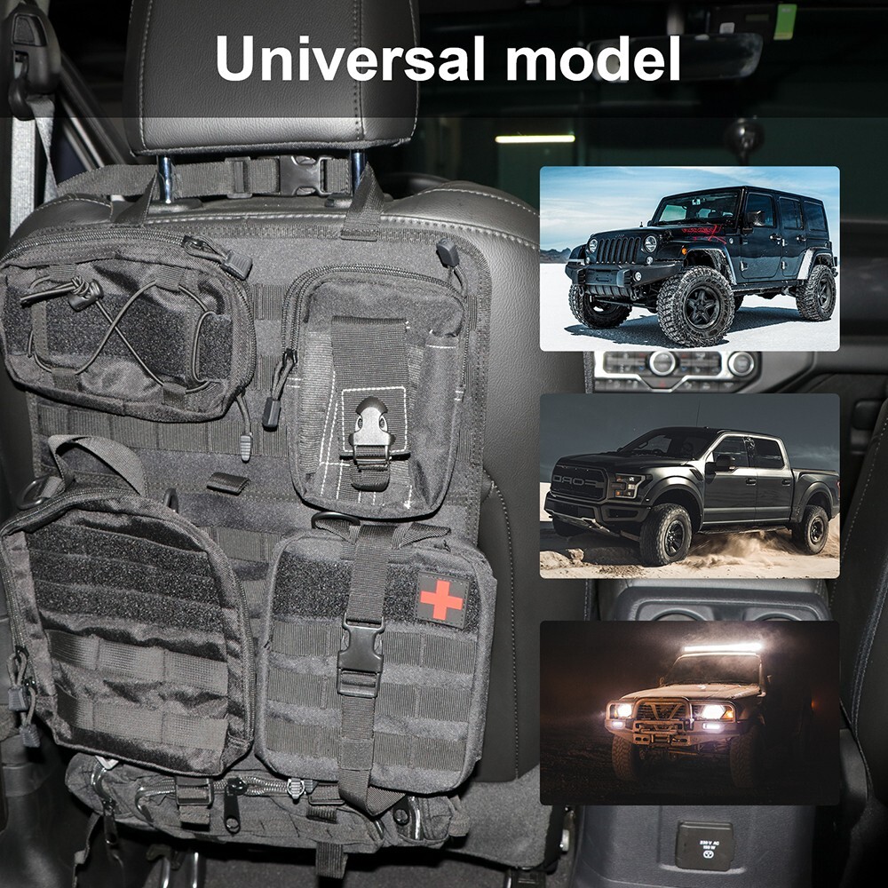 Universal Tactical Vehicle Seat Back Organizer with 5 Detachable Molle Pouch